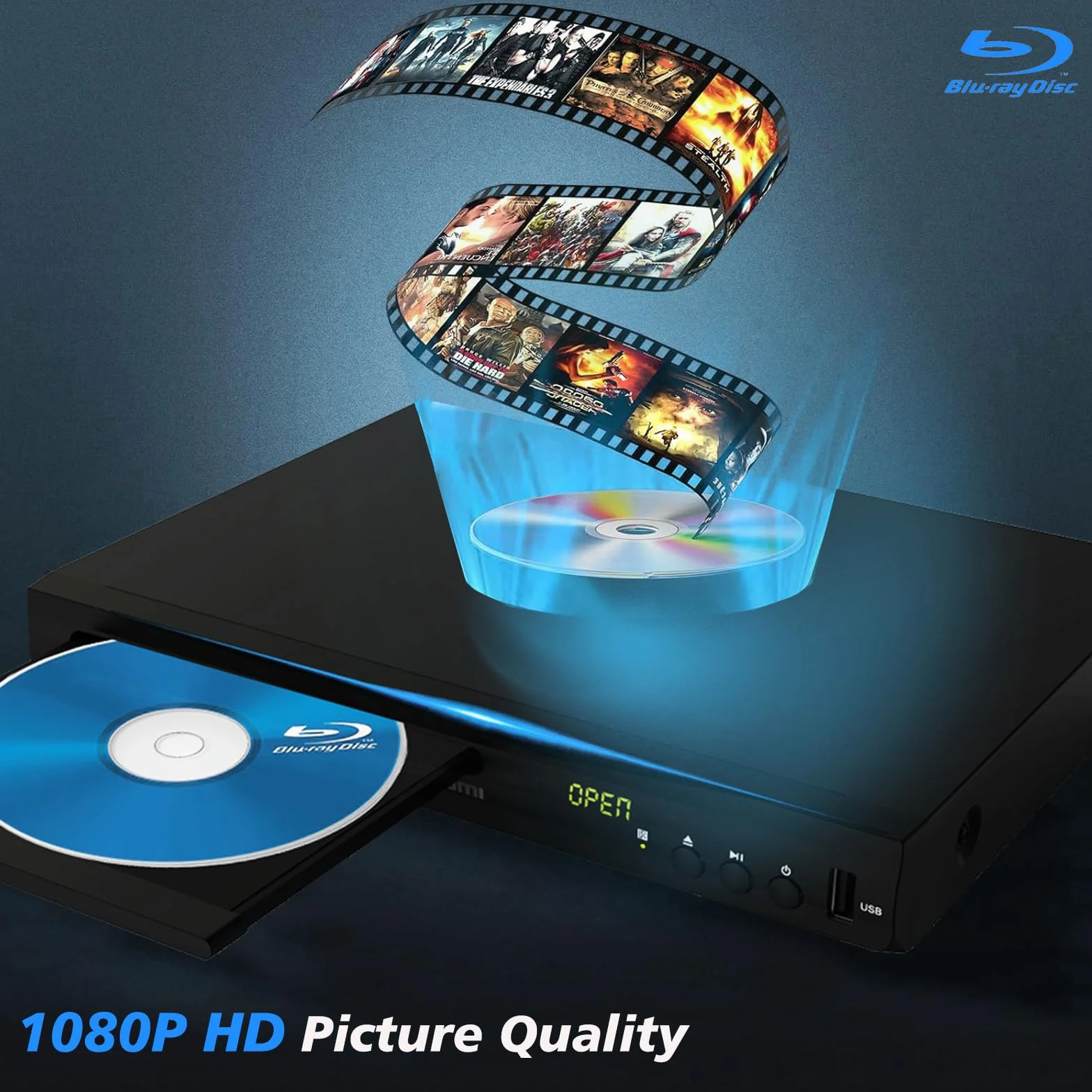 Blu-ray-DVD-Player, Multimedia-Disc-Wiedergabegerät für Filme und Musik Dolby Audio, Full HD 1080P Blu-Ray-Disc-Player mit HDMI-Ausgang/AV-Ausgang/Koaxialausgang/Blu-ray-Disc für Region B/2