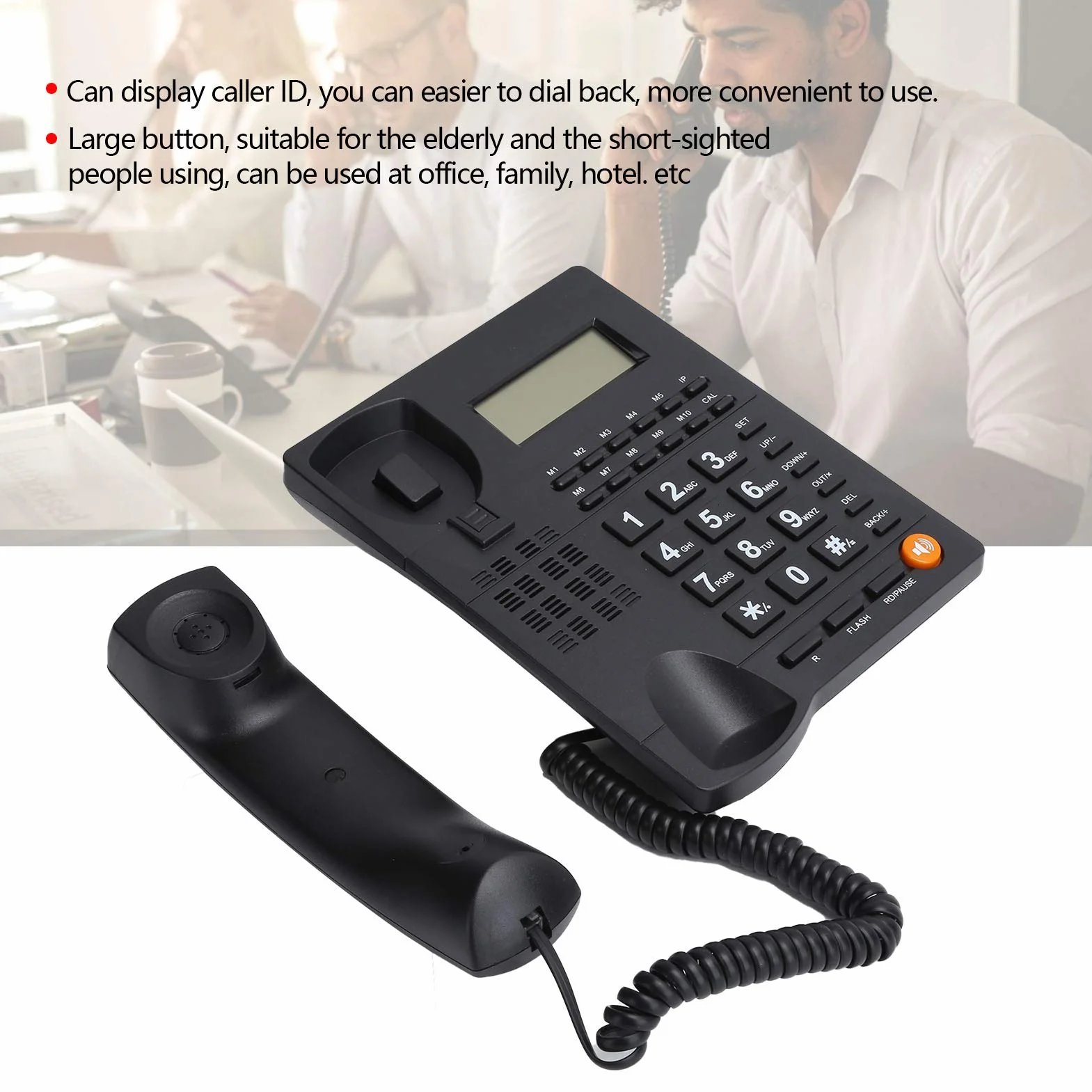 Schnurgebundenes Telefon, Kabelgebundenes Haustelefon, Telefon mit Großen Tasten für ältere Menschen, Anrufer ID-Anzeige/HD Anrufqualität (Rauschunterdrückung), Plug-and-Play. Schwarz