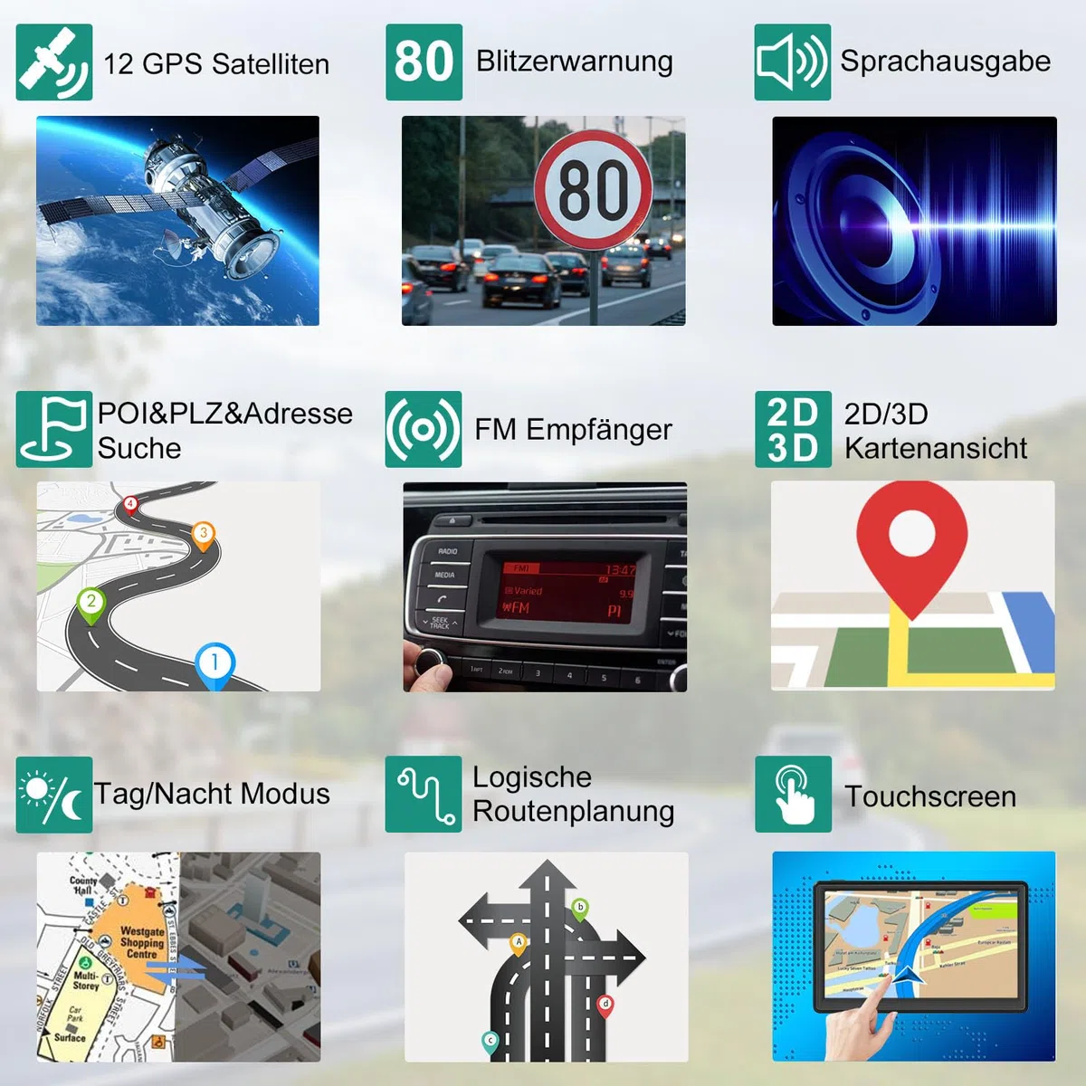 GPS Navigationsgerät für Auto und LKW - 7 Zoll Navigation mit Europa UK Karten, Lebenslang Kostenloses Kartenupdate, Blitzerwarnung, Sprachführung, POI, Fahrspur (8GB)