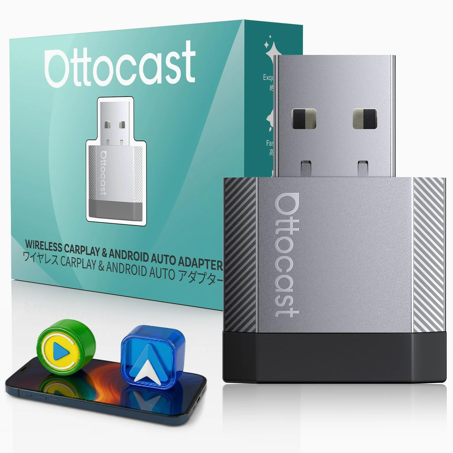 OTTOCAST 2 in 1 Wireless CarPlay und Android Auto Adapter, Mini Nova 2026 Ultra-Kompakter Kabelloser Adapter, Unterstützt ChatGPT Gemini, Plug & Play für kabelgebundene CarPlay/Android Auto Fahrzeuge