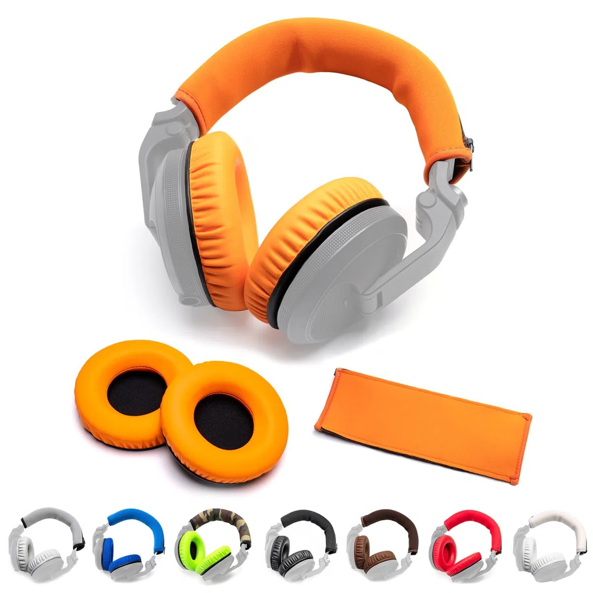 Ersatz-Ohrpolster und Kopfbügel-Kissenbezüge aus dickem, weichem Proteinleder, kompatibel mit Pioneer HDJ-X5 X5BT HDJ-X7 X7BT HDJ-X10 DJ-Kopfhörern, mit Memory Foam-Füllung (orangefarbeneKit)
