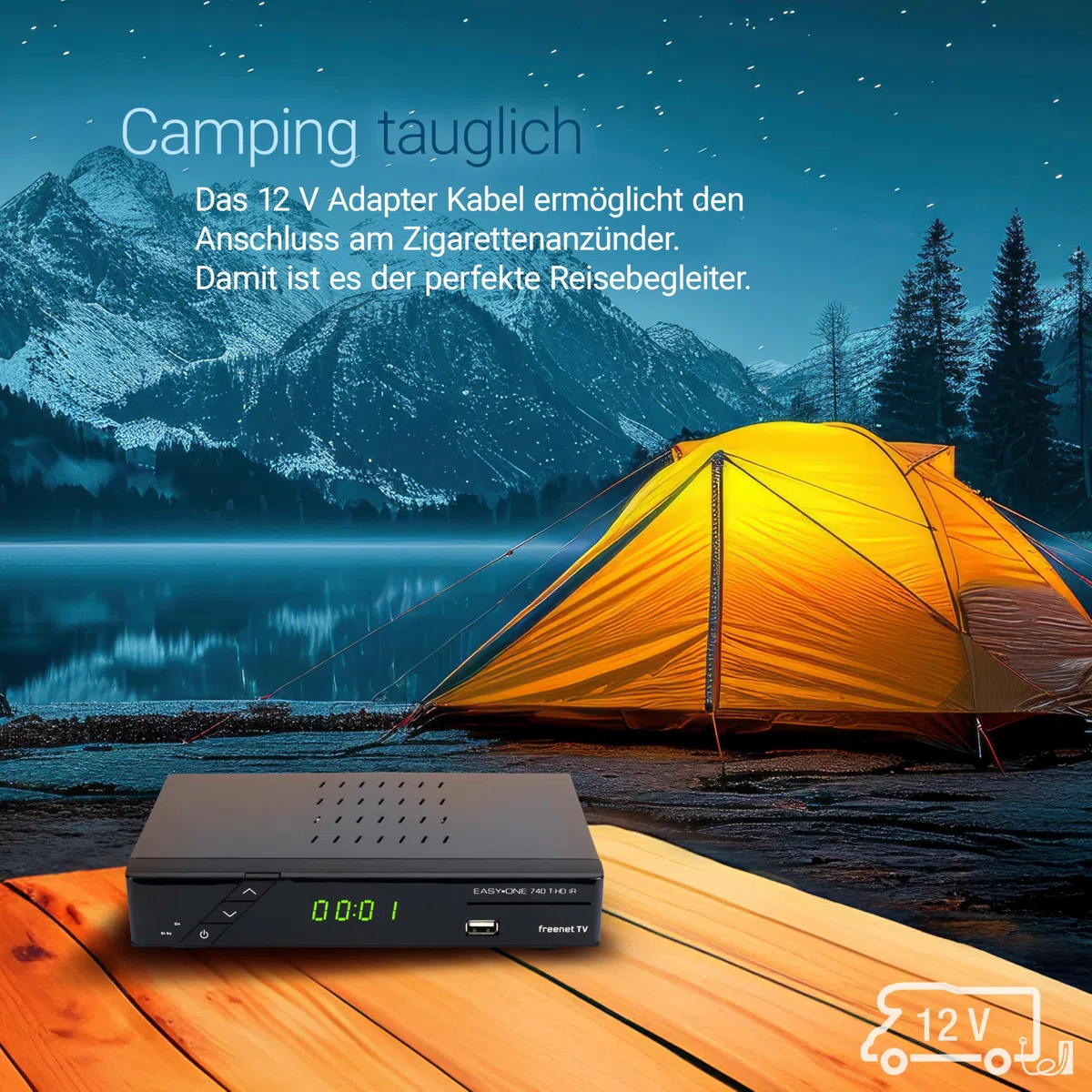 SET-ONE EasyOne 740 HD DVB-T2 Receiver, Freenet TV (Private Sender in HD), Full-HD 1080p, HDMI, USB 2.0, 12V tauglich, 1,5m HDMI Kabel