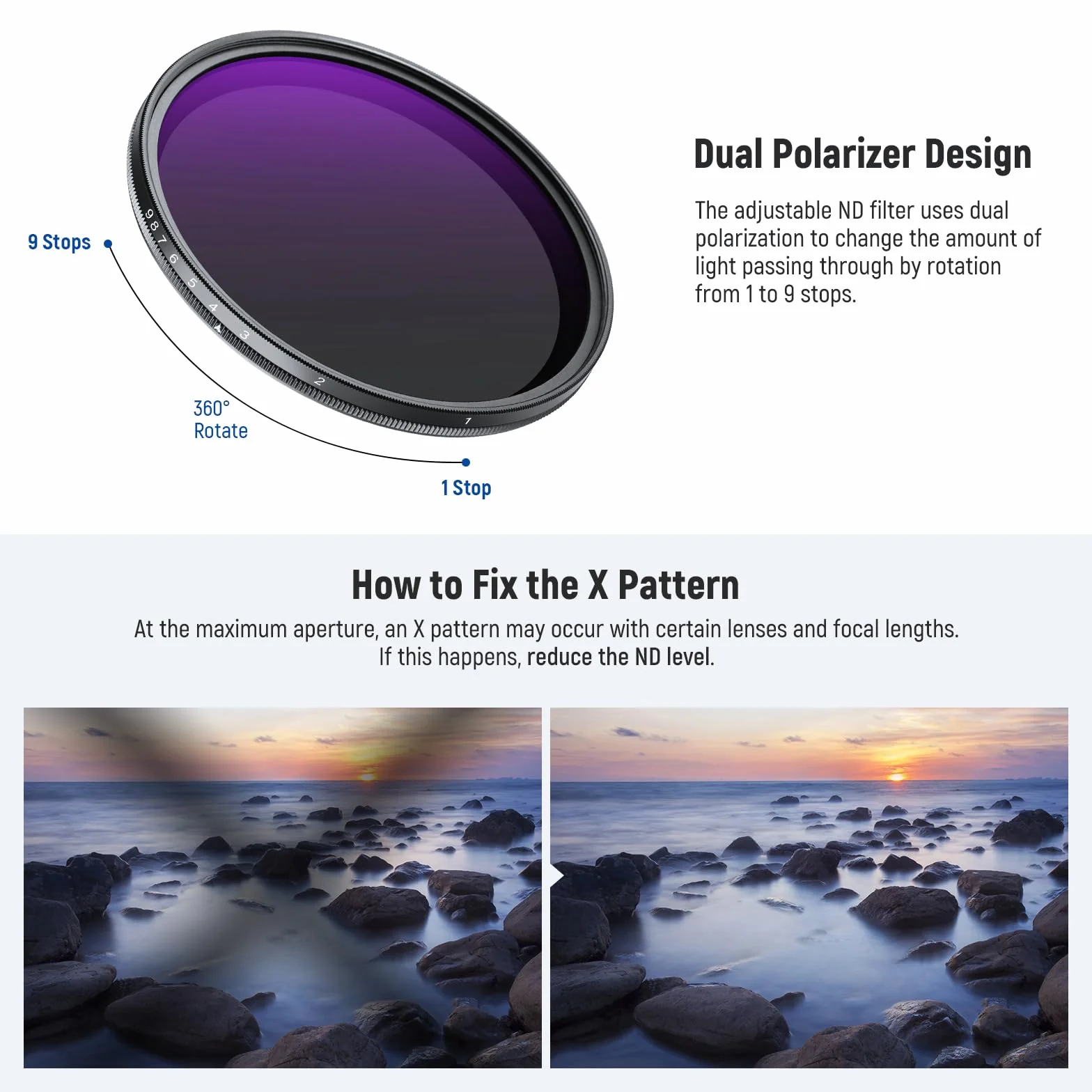 NEEWER 67mm ND2-400 (1-9 Stop) Variabler ND Filter mit Objektivdeckel Trageband Reinigungstuch präziser Einstellung der Neutraldichte Graufilter Fingerabdruck Kratzfest mehrschichtiges optisches Glas