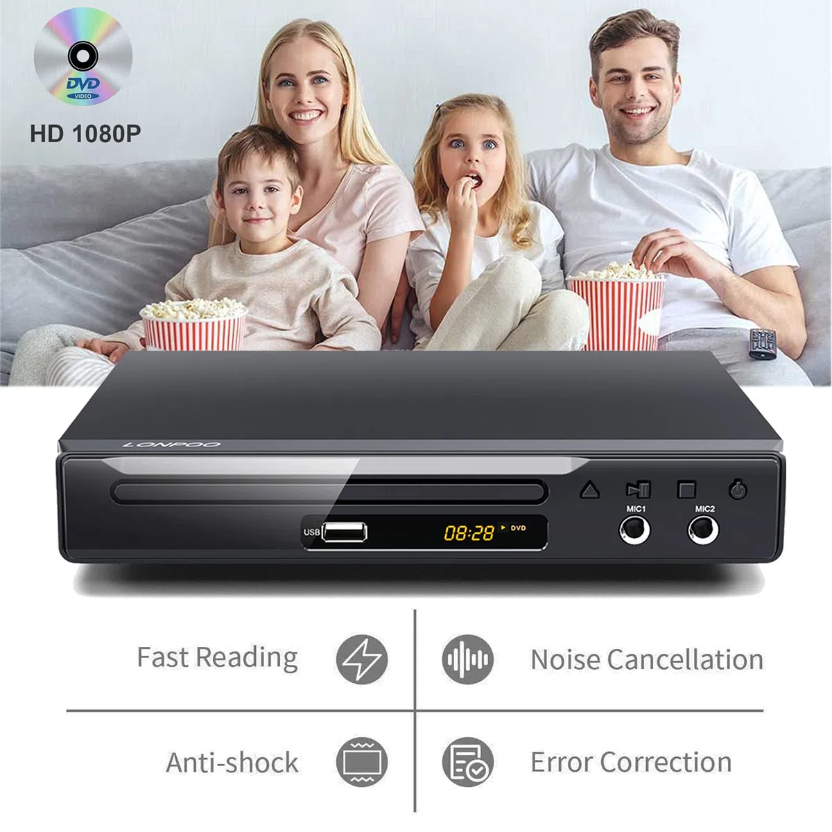 Kompakter DVD-Player für TV - HD DVD CD Player Codefree mit HDMI &RCA & SCART-Anschluss (LP-077DE)