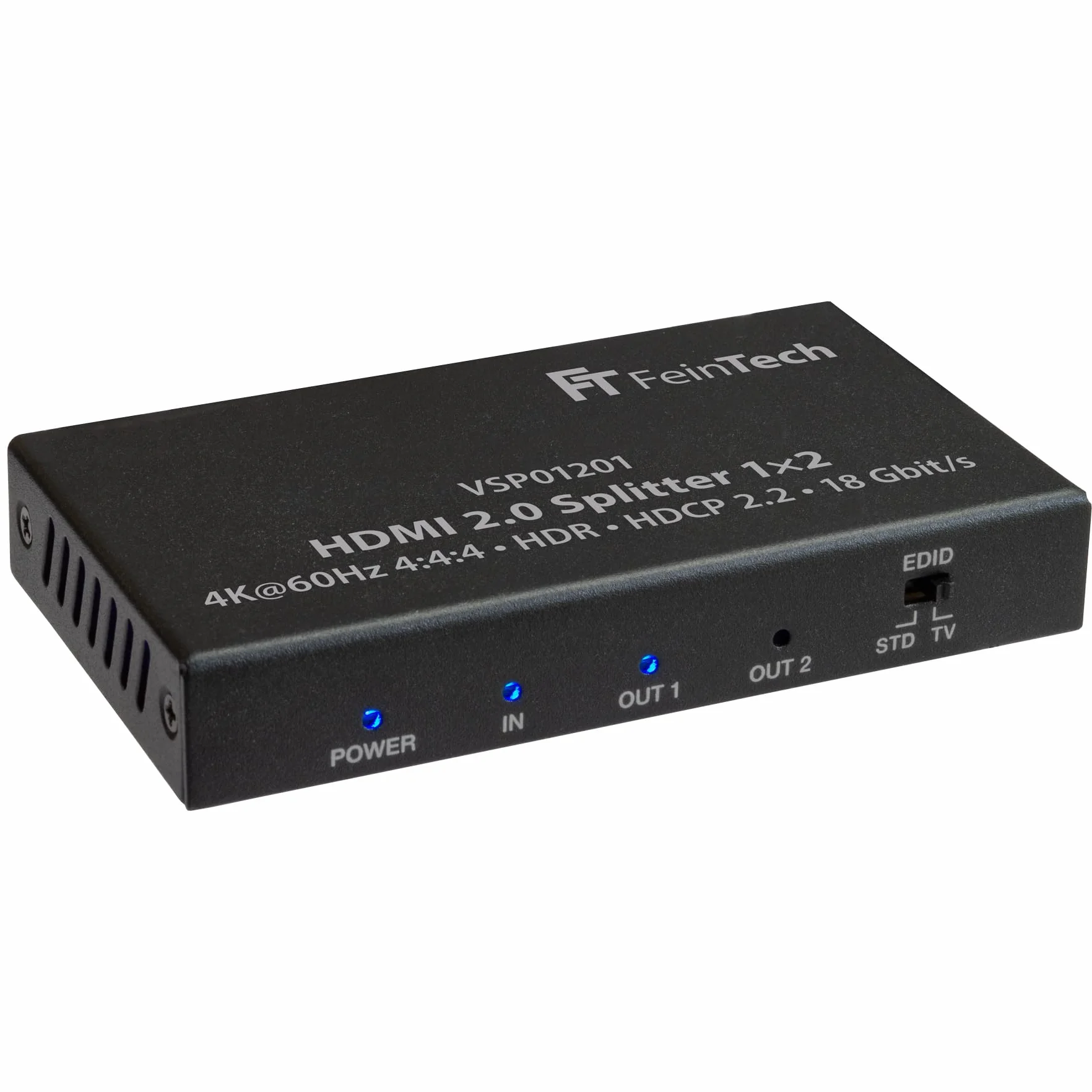 FeinTech VSP01201 HDMI 2.0 Splitter 1 auf 2 Verteiler Ultra-HD 4K@60Hz YUV 4:4:4 HDR HDCP 2.2 EDID 18 Gbps