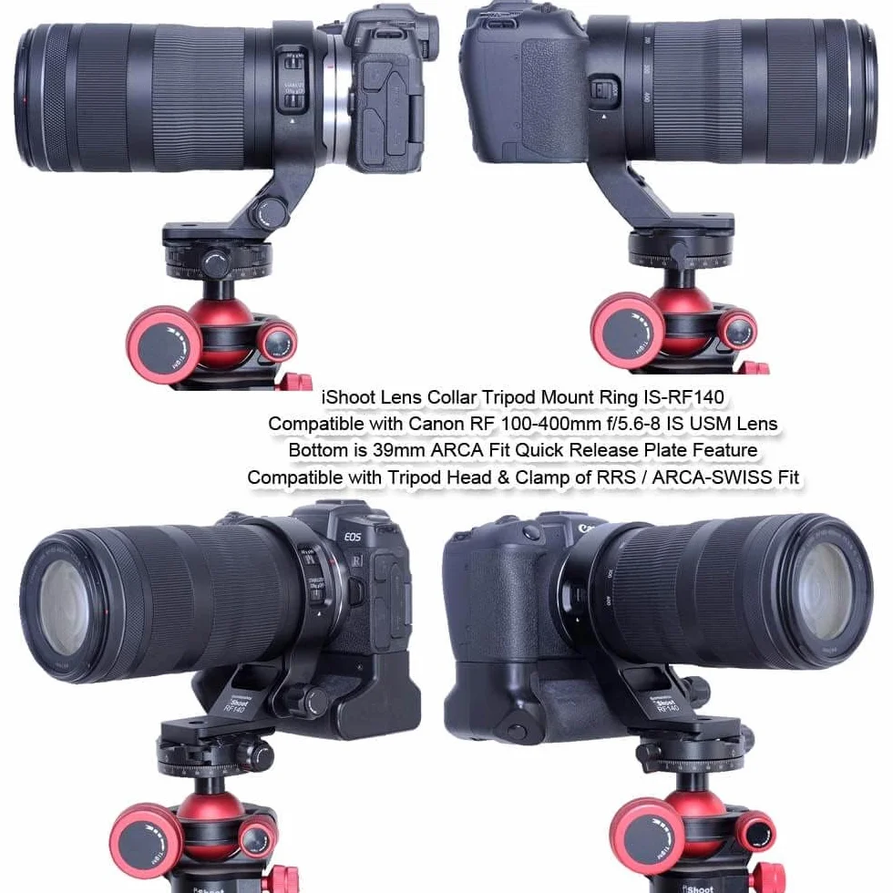 iShoot Metall-Stativ-Halterungsring, Objektivkragen, kompatibel mit Canon RF 100–400 mm f/5.6–8 IS USM, Objektivstützhalterung, Unterseite ist Arca-Swiss Fit Schnellwechselplatte Schwalbenschwanznut