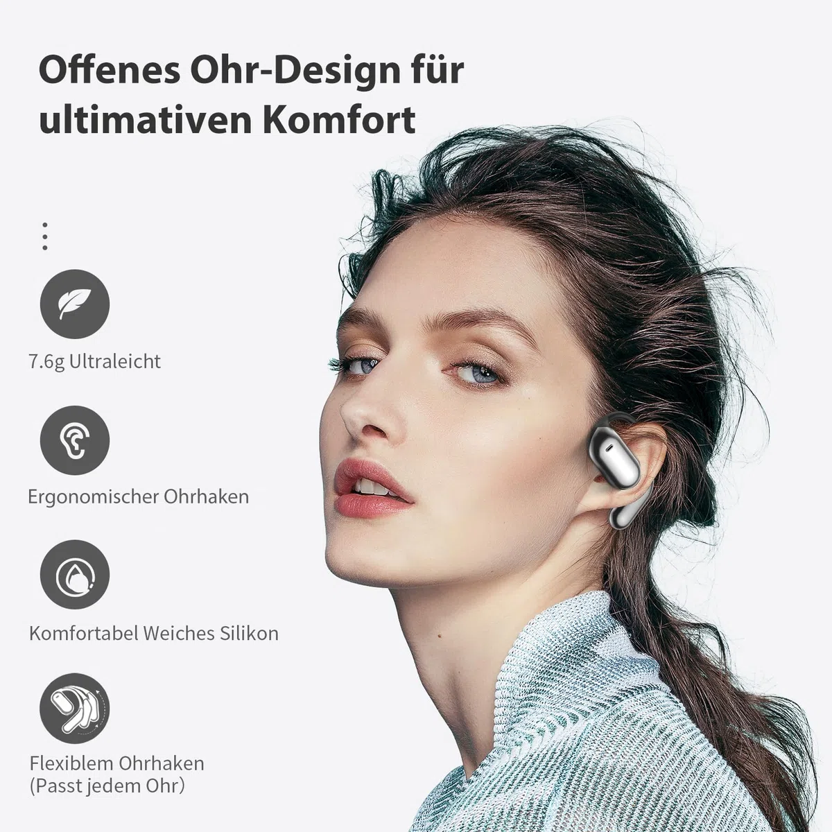 Open Ear Kopfhörer Bluetooth 6.1 KI 50 Std Sport Kopfhörer mit Bequem Flexiblem Ohrhaken 4 ENC Mic Doppel LED Ladebox 1std Schnellladung Open Ear Ohrhörer Smart Touch On Ear Sportkopfhörer für Laufen