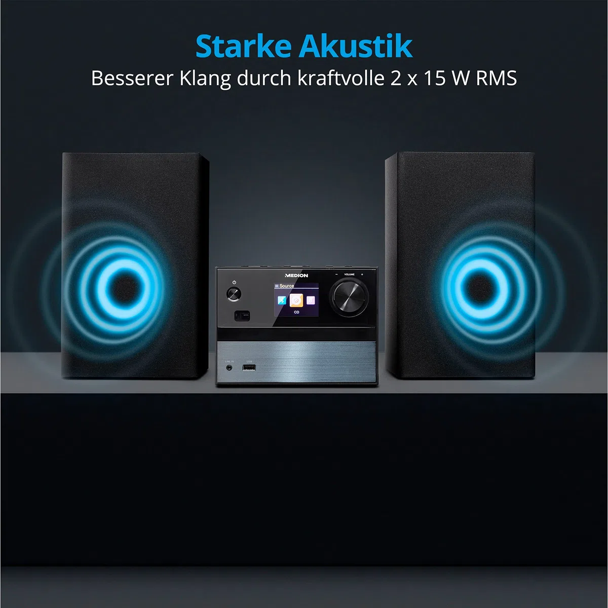 MEDION P64014 Micro Audio System Kompaktanlage (DAB+, CD-Player, PLL UKW Radio, Bluetooth, USB Anschluss, AUX) Titan