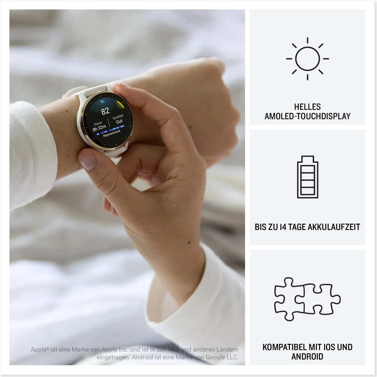 Garmin Venu 3S, 41 mm, GPS-Fitness-Smartwatch, Elfenbein/Softgold | AMOLED Display, bis zu 10 Tage Akkulaufzeit, 30+ Sport-Apps, Schlafanalyse, Garmin Music, Garmin Pay, Silikonarmband