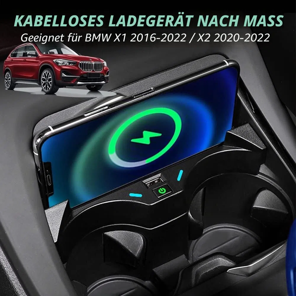 Kabelloses Auto Ladegerät für BMW X1 2016-2022 / BMW X2 2020-2022 | 15W Wireless Schnellladendes Handy-Ladegerät für BMW X1 X2 Center Console-Zubehörfeld, Geschenk für BMW X1-Besitzer