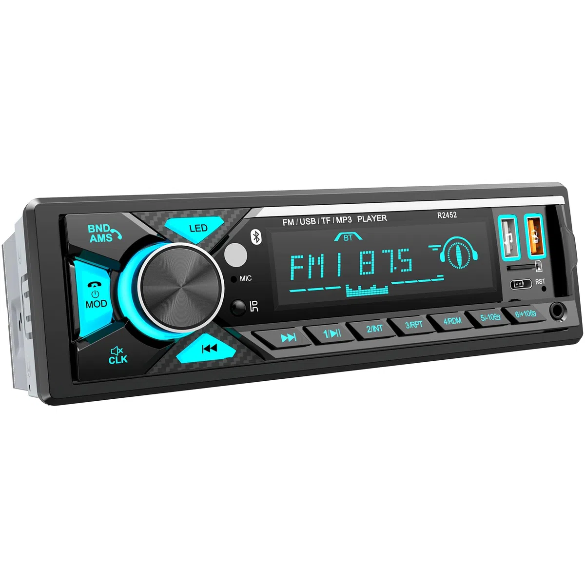 CENXINY Autoradio 1 DIN Bluetooth mit Type-C Ladeanschluss AM/FM Radio 2USB AUX SD TF Android iOS