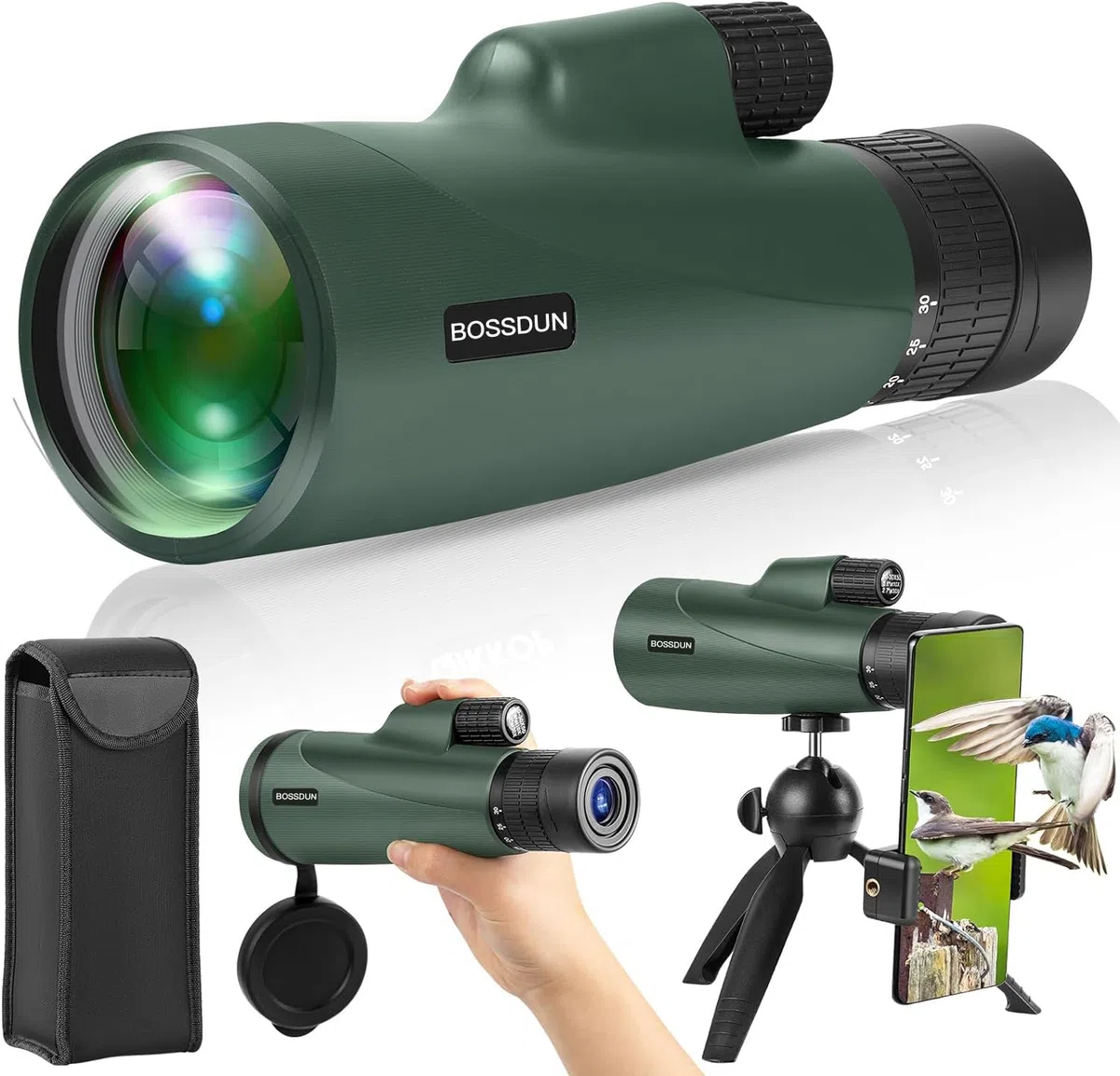 Zoom Monokulars Teleskop, Hochleistungs Monokulars Teleskop für Smartphone mit Stativ, HD Monokulars für Erwachsene, größere Vision Monokulare für Wandern Jagd Stargazing Vogelbeobachtung (Green)
