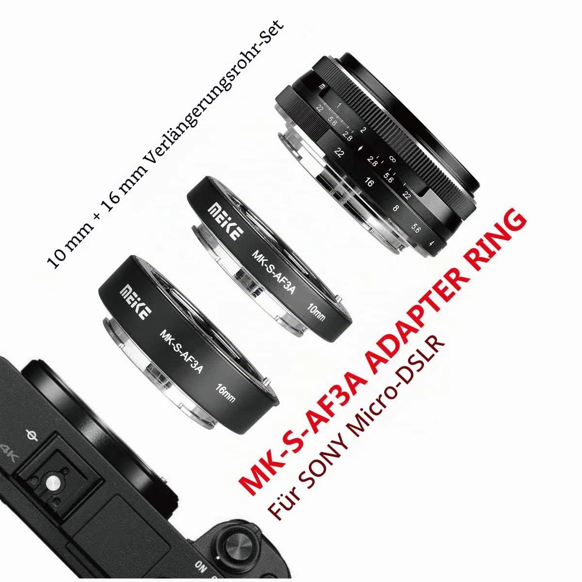 Meike MK-S-AF3A Metall Autofokus Makro Verlängerung Adapter für Sony E-Mount Ring 10mm 16mm Kamera den Mirrorless Nex3 Nex5 Nex6 A6000 A6300 A6400 A6500 A7II A9 etc