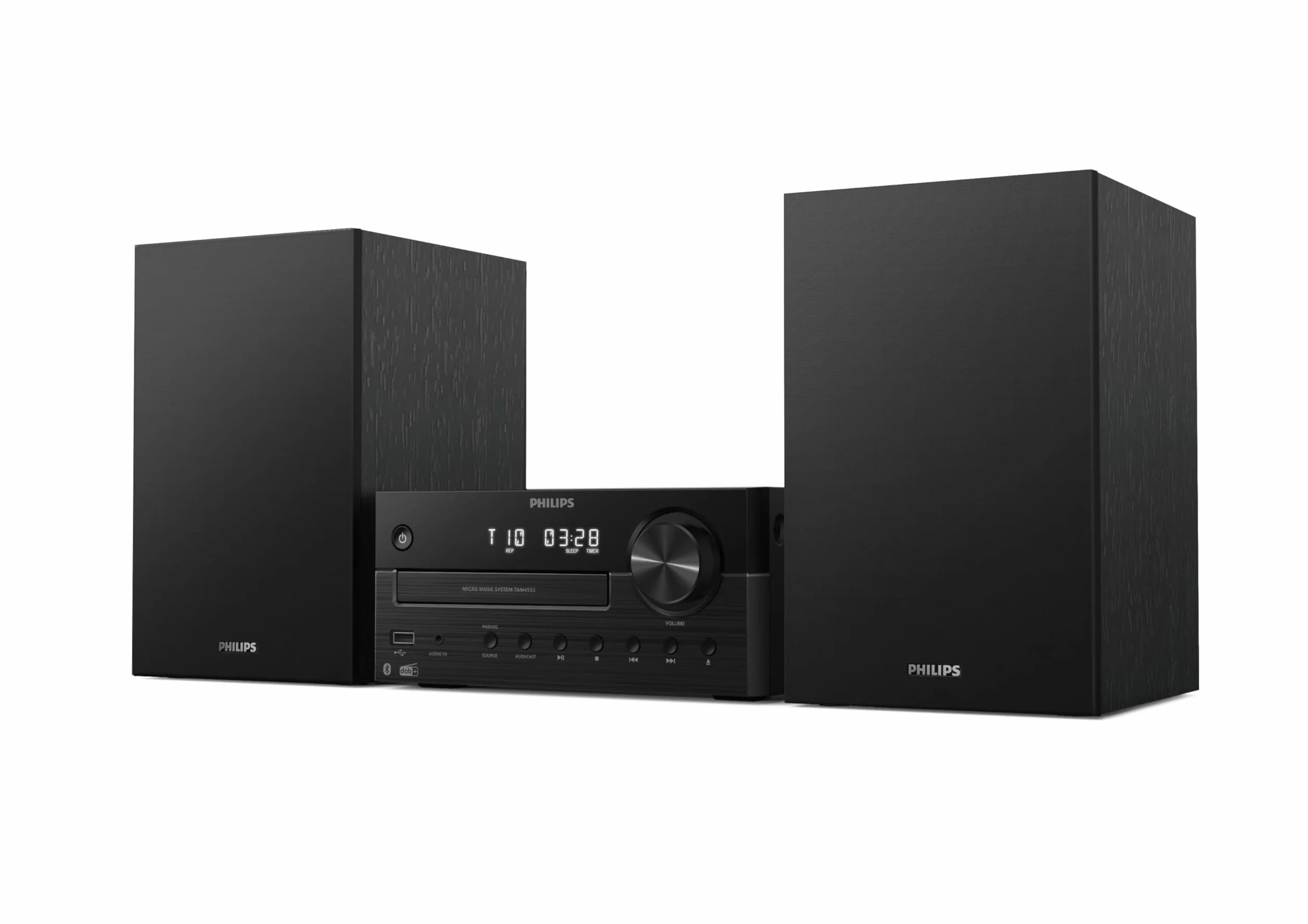 Philips TAM4555 Mikro-Hi-Fi-Anlage – 100 W, Bassreflex, DAB+/UKW, CD, USB, Audio-Eingang, Bluetooth 5.4, Auracast, Fernbedienung, digitale Soundvoreinstellungen, umweltfreundliche Verpackung