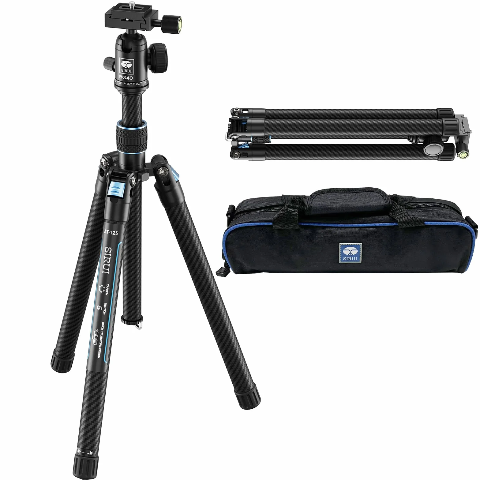 SIRUI Carbon Stativ Kamera BG40 360° Kugelkopf Höhe 152cm 900g Leichtes Reisestativ Schnellwechselplatte DSLR Camcorder Traglast 10kg Traveler X-III