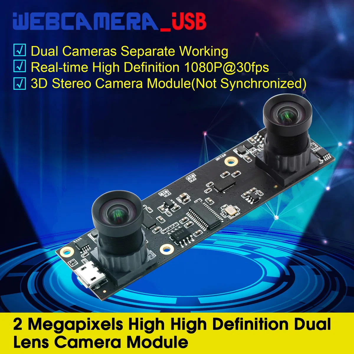 G Doppelobjektiv USB Kameramodul 1080p 30fps Webcam Board Modul,2MP Dual Objektiv USB mit Kamera,2Megapixel FHD 1/3" AR0330 Webkamera 100Grad Web Cam Windows Android Mac Linux Raspberry Pi Web Kamera