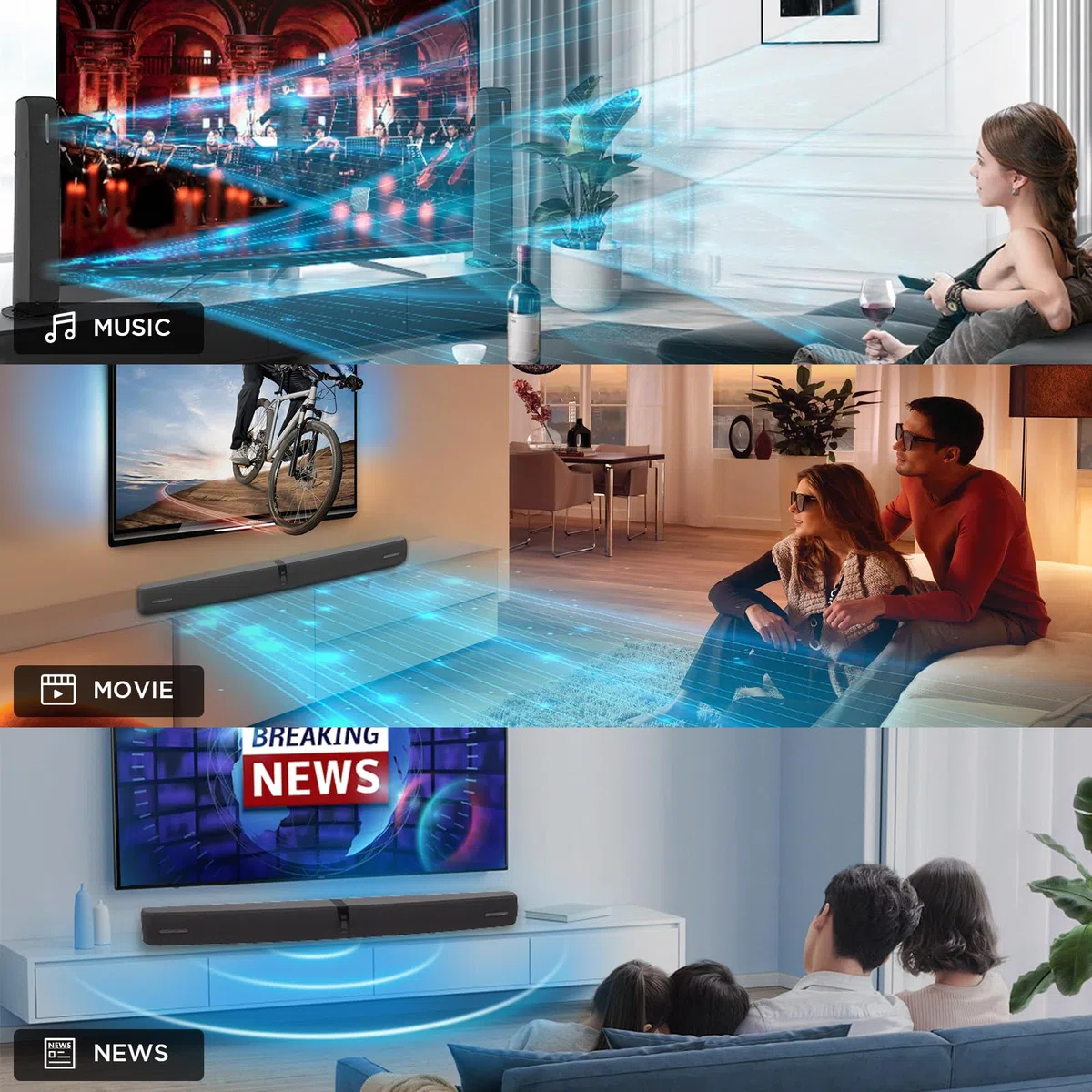 GarageRock Soundbar für TV Geräte, Teilbare 2-in-1 TV Soundbr mit Automatischer Lautstärkeanpassung,Soundbar for TV/PC/Beamer