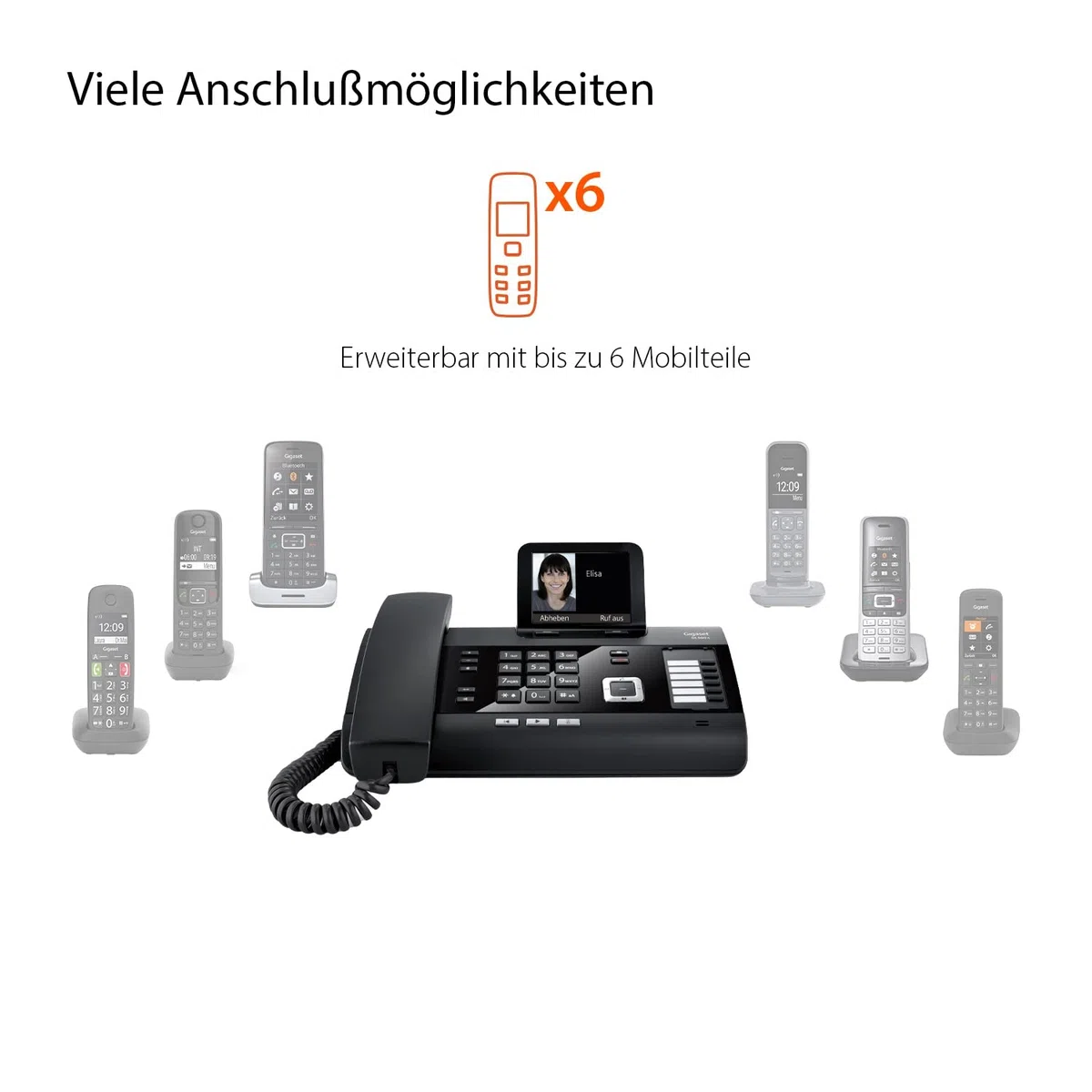 Gigaset DL500A - schnurgebundenes Telefon mit Anrufbeantworter - Büro und Haustelefon mit großem 3,5" Farbdisplay & brillantem Klang - Link2Mobile, erweiterbar mit bis zu 6 DECT-Mobilteilen, schwarz