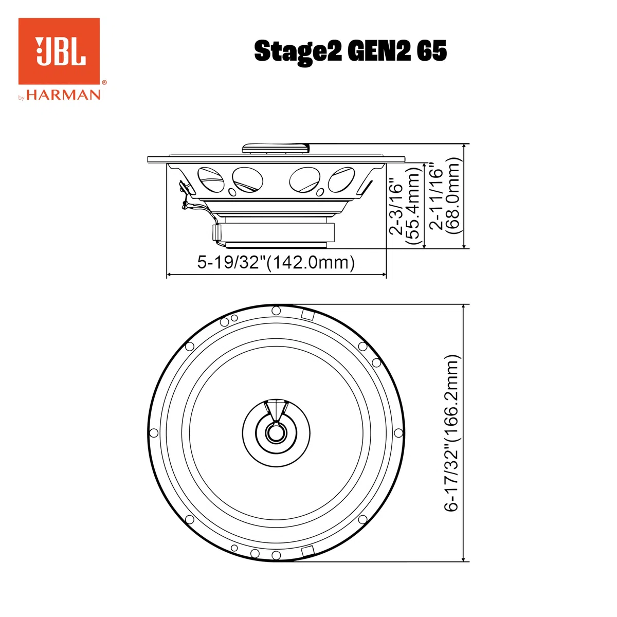 JBL Stage2 GEN2 65 Koaxial Lautsprecher Auto 165mm 6,5 Zoll 60W RMS 480W Max Paarweise