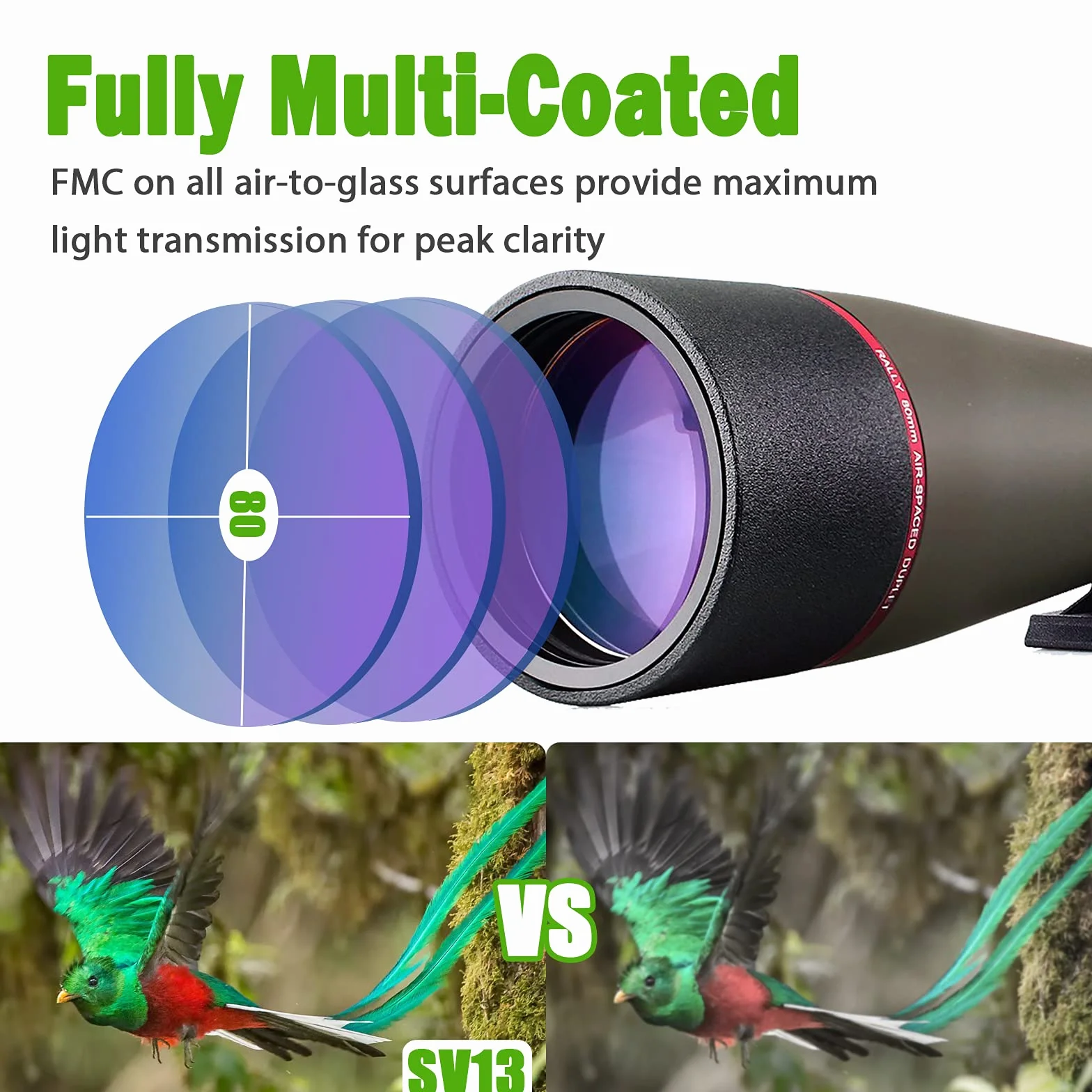 Svbony SV13 20-60x80 Spektiv Vogelbeobachtung mit Smartphone Adapter, HD FMC Wasserdicht Spektive mit Tragetasche, Porro Prisma Spotting Scope für Sportschützen Wildlife Scenery