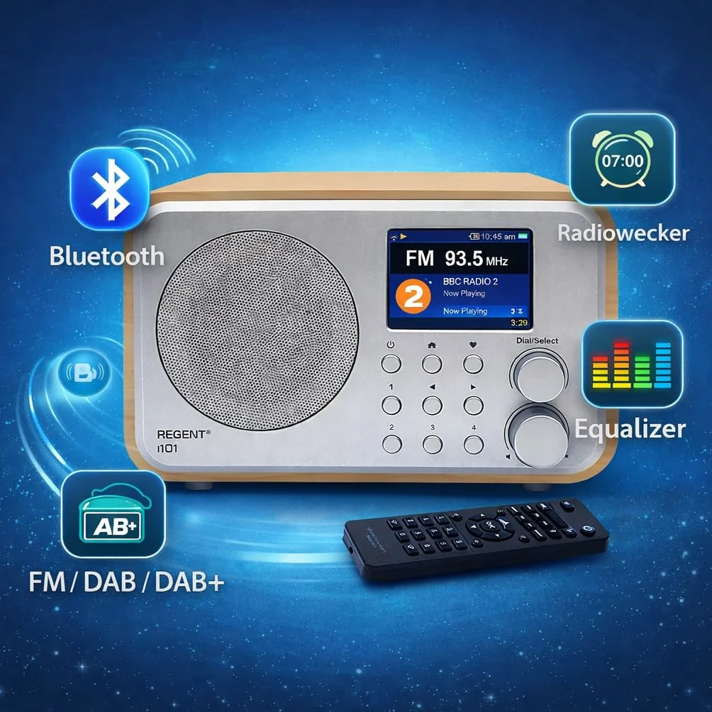 Ferguson Regent i101 Internetradio WLAN Radio mit Bluetooth FM/DAB/DAB+ Radio UKW, Radiowecker, Equalizer, Farbdisplay, USB, AUX IN, Line Out,UPnP, Sleep Timer, App-Steuerung, Fernbedienung
