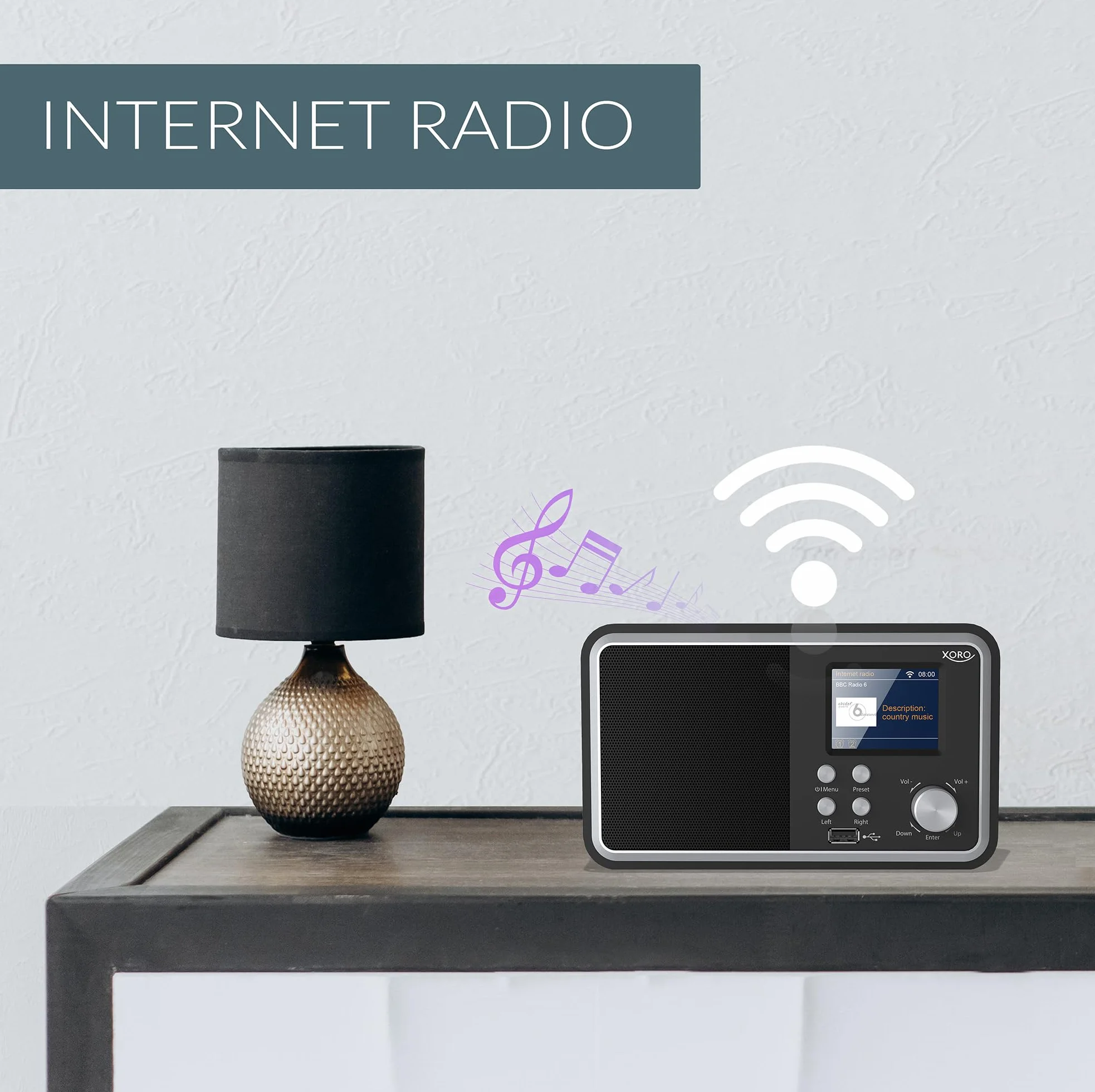 XORO DAB 300 IR digitales WLAN Internet Radio mit DAB+ & FM Empfang, Bluetooth 5.2, Podcast-Wiedergabe, 2,4" Zoll Farbdisplay, integriertem Wecker, Schwarz