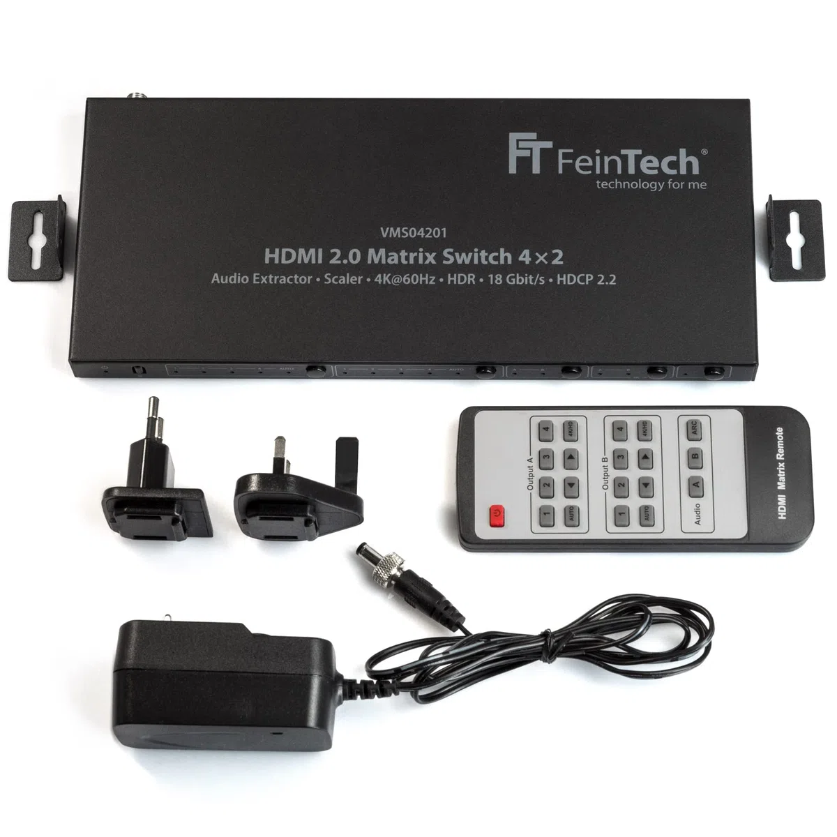 FeinTech VMS04201 HDMI Matrix Switch 4x2 mit Audio Extractor 4 in 2 Out 4K 60Hz Ultra-HD