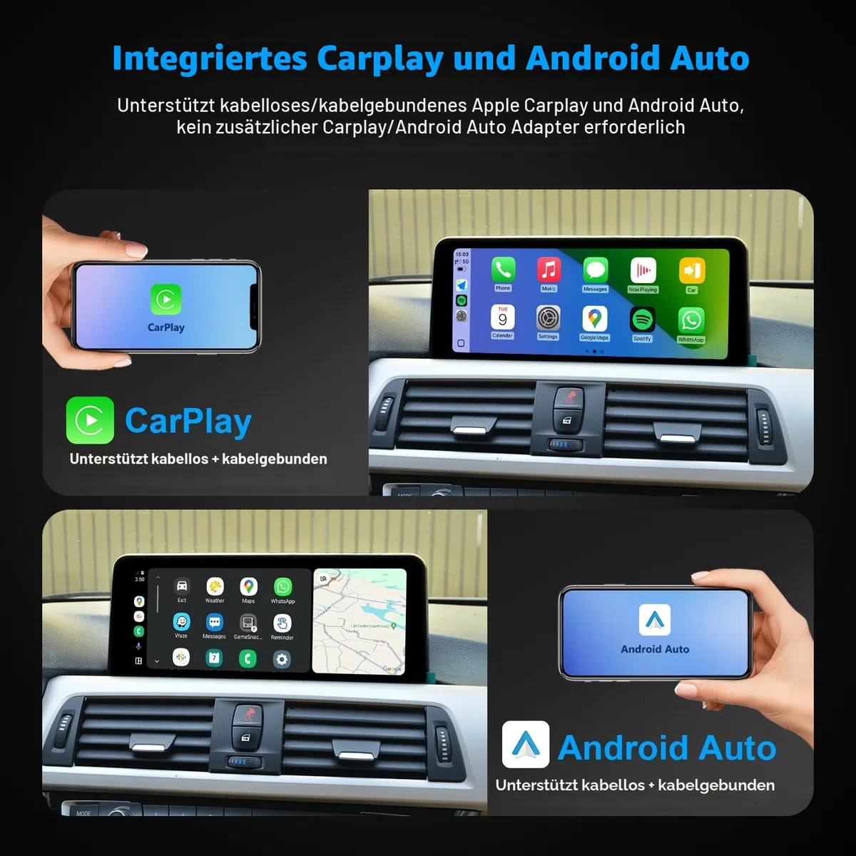 PEMP Linux Display für BMW 1er F20 F21 F22 3er F30 F31 F32 F33 F34 F35 NBT CIC Kabelgebunden und Drahtlos CarPlay Android Auto Nutzen das Original Bluetooth. 1920 x 720 Bildschirm (2012-2017)