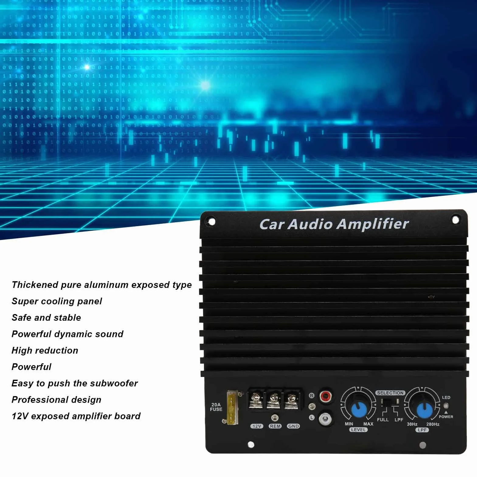 FK205 1000 W Car-Audio-Hochleistungsverstärkerplatine, 12 V Leistungsstarkes Fahrzeug-Bass-Subwoofer-Verstärkerboard, Kann 8 Zoll Bis 12 Zoll Tieftöner, 1000 W Spitzenleistung,