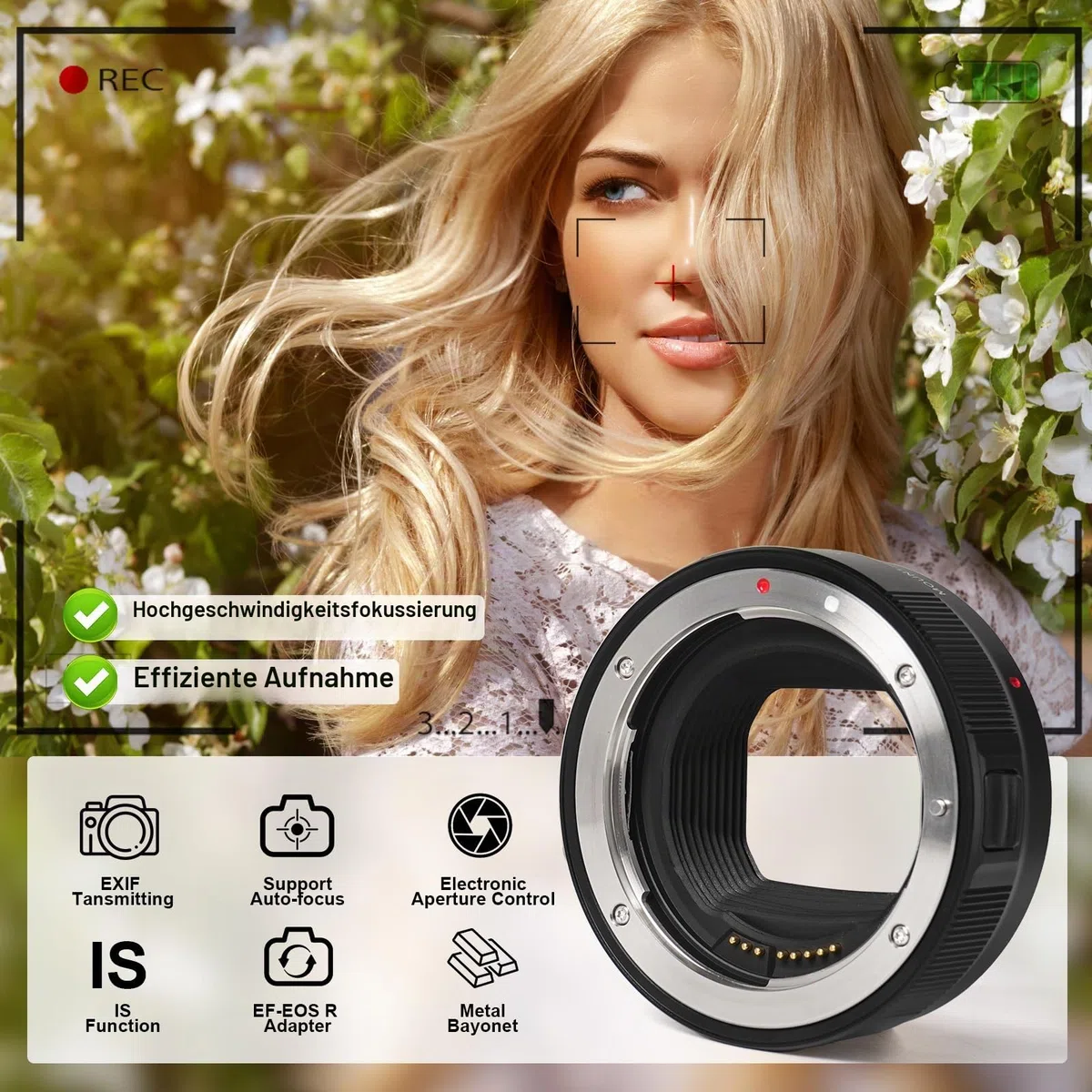 Objektivadapter EF-EOS R für Canon EF/EF-S Objektive auf Canon EOS R, RP, R5, R6, R7, R8, R10, R50, R100 Kameras Schneller Autofokus