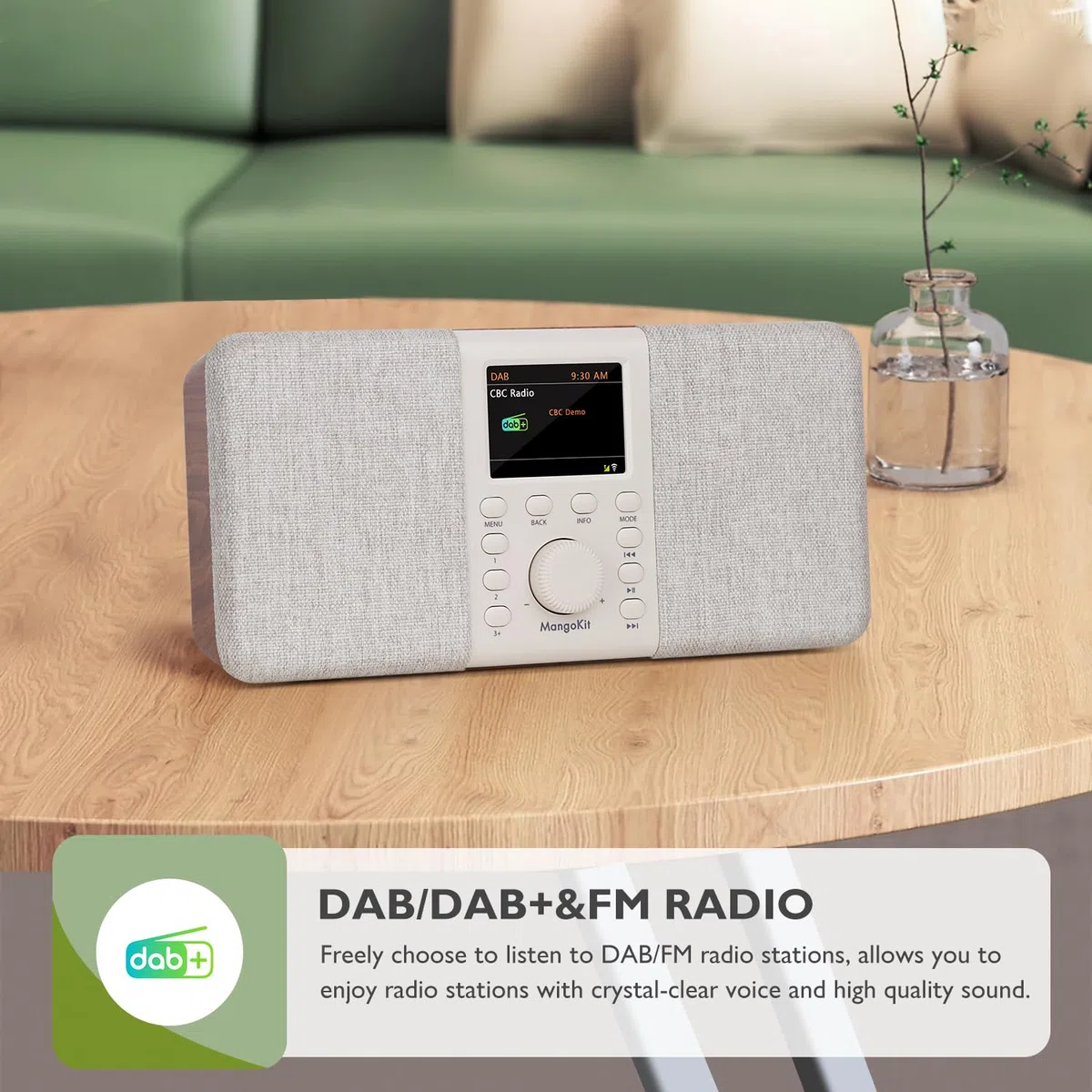 SR20 Stereo Internetradio WLAN, DAB Radio mit Bluetooth, DAB Plus Radios, Digitalradio, UKW Internet Radio, Küchenradio, Podcast Player, App Fernsteuerung, Farbdisplay,Doppelalarm-Walnuss
