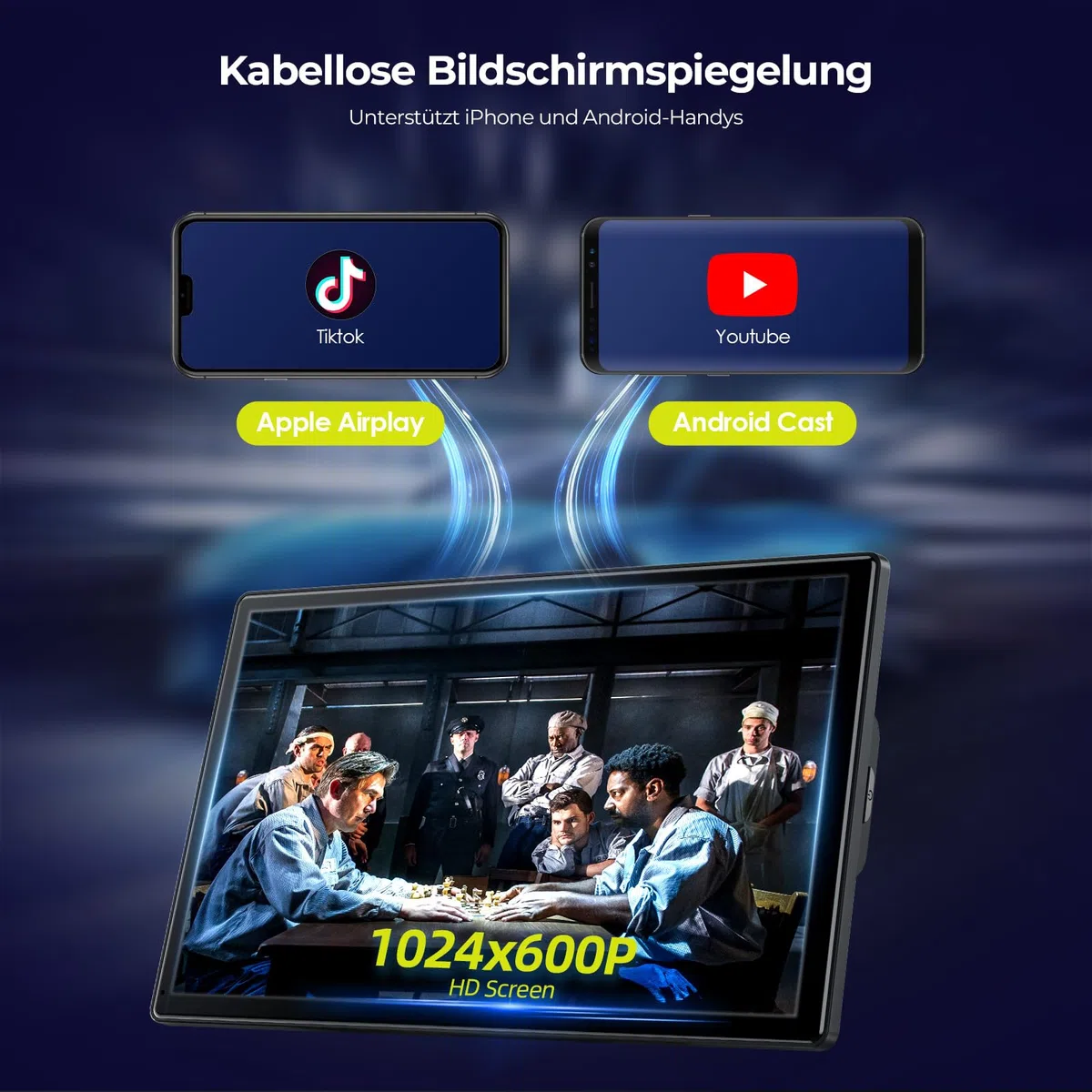 LAMTTO 9 Zoll CarPlay Display Wireless Carplay Android Auto Tragbares Autoradio mit 2.5K Front Dashcam&rückfahrkamera,64GB TF-Karte Auto-Elektronik mit Siri/G00gle Navigation Mirror Link Bluetooth