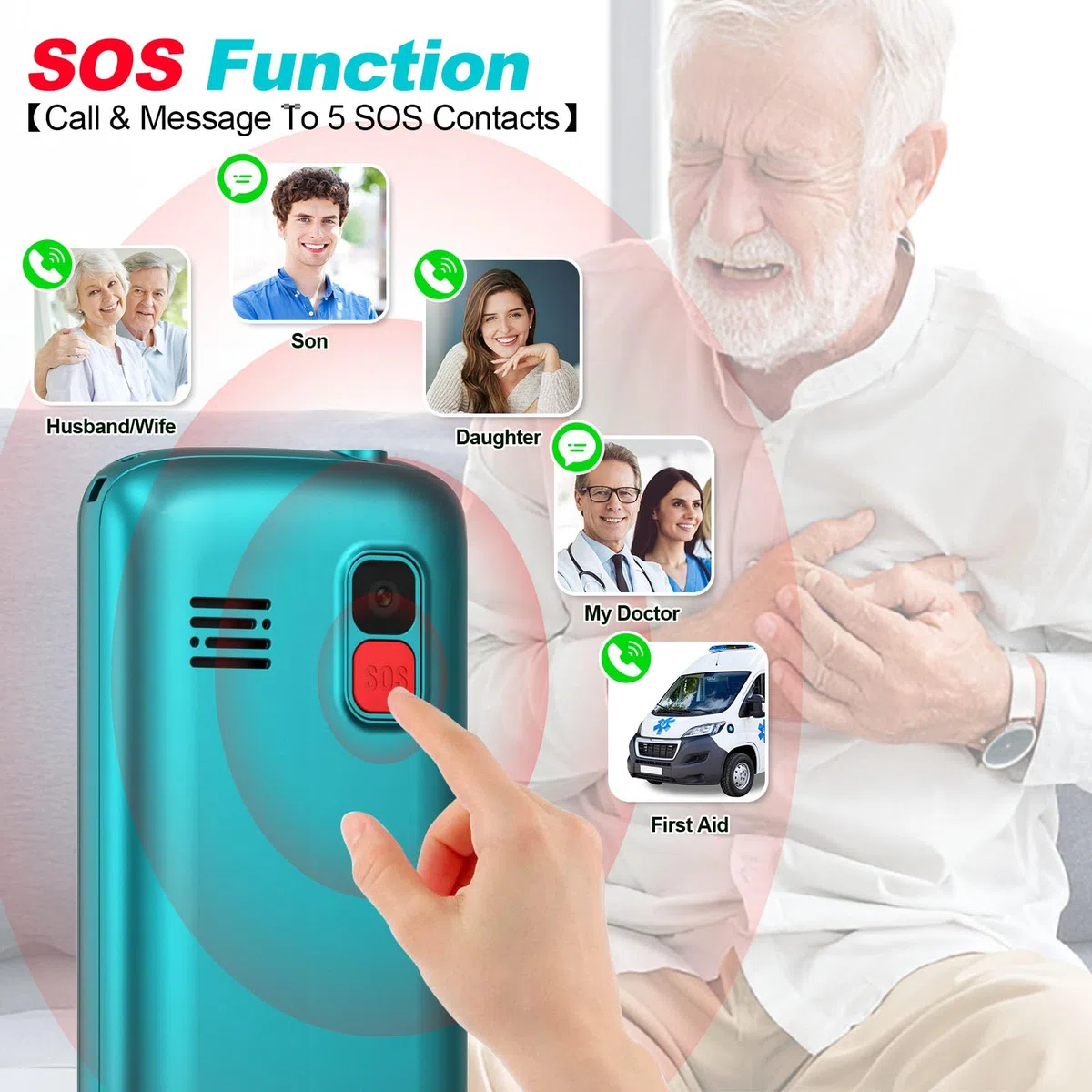 CHAKEYAKE Seniorenhandy mit Großen Tasten und Mobiltelefon Ohne Vertrag,2,4 Zoll LCD|Hörgeräte Kompatibel|SOS-Funktion|Dual SIM Handy |Ladestation|Taschenlampe -Grün