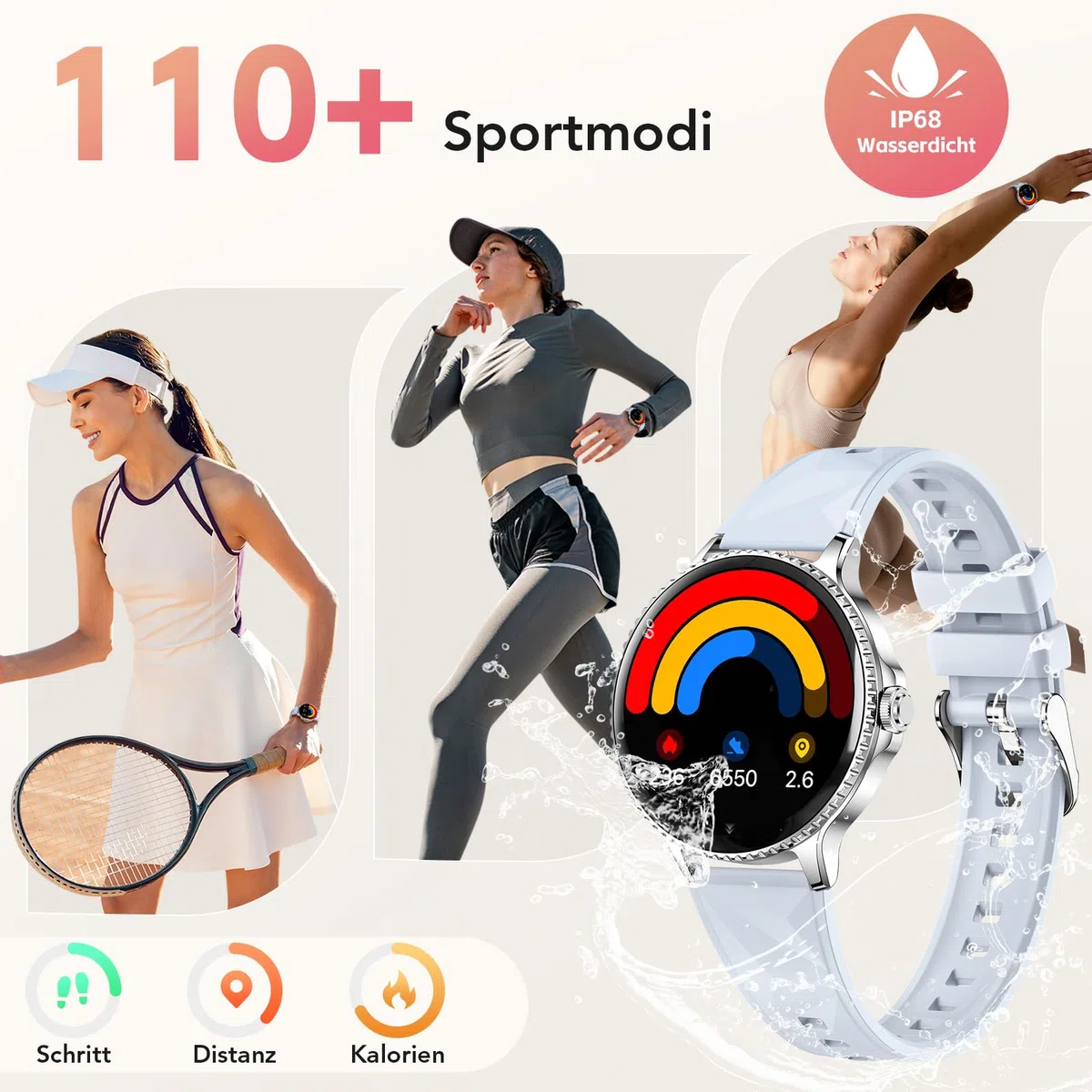 CIVO Smartwatch Damen Rund Silber 41mm: Fitness Tracker Demenuhr Schrittzähler Wasserdicht - Bluetooth-Anrufe Smart Watch für iOS Android Blau