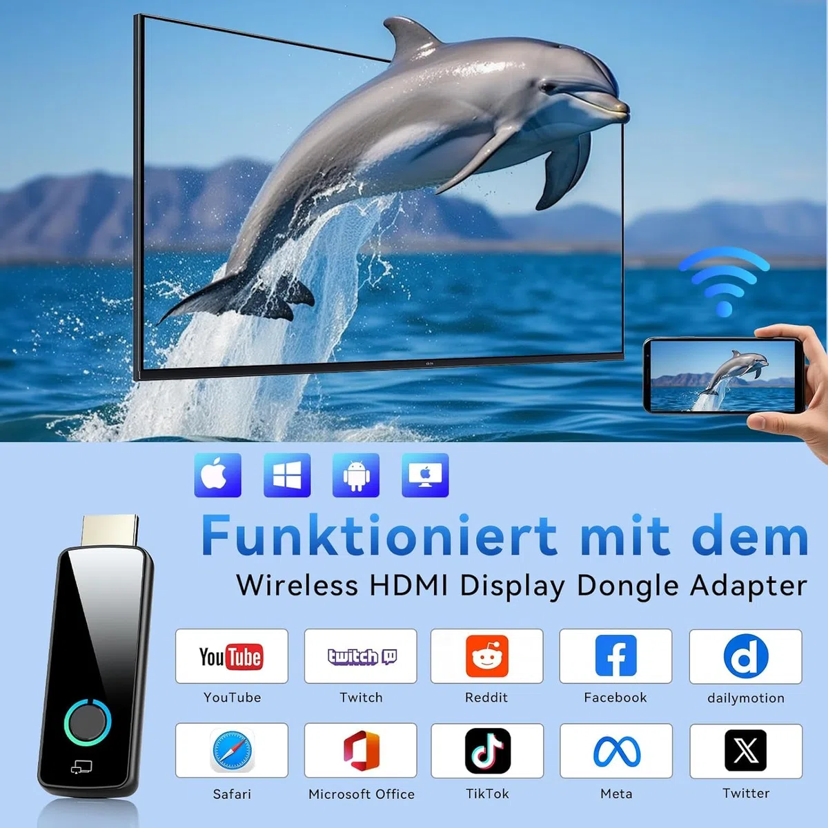 2026 Miracast HDMI Dongle Adapte 5G- 4K Wireless WI-FI Display Dongle für TV, Airplay Adapte Screen Mirror Video Audio from Smartphone Android IOS Pad Miracast DLNA Google Casting Monitor