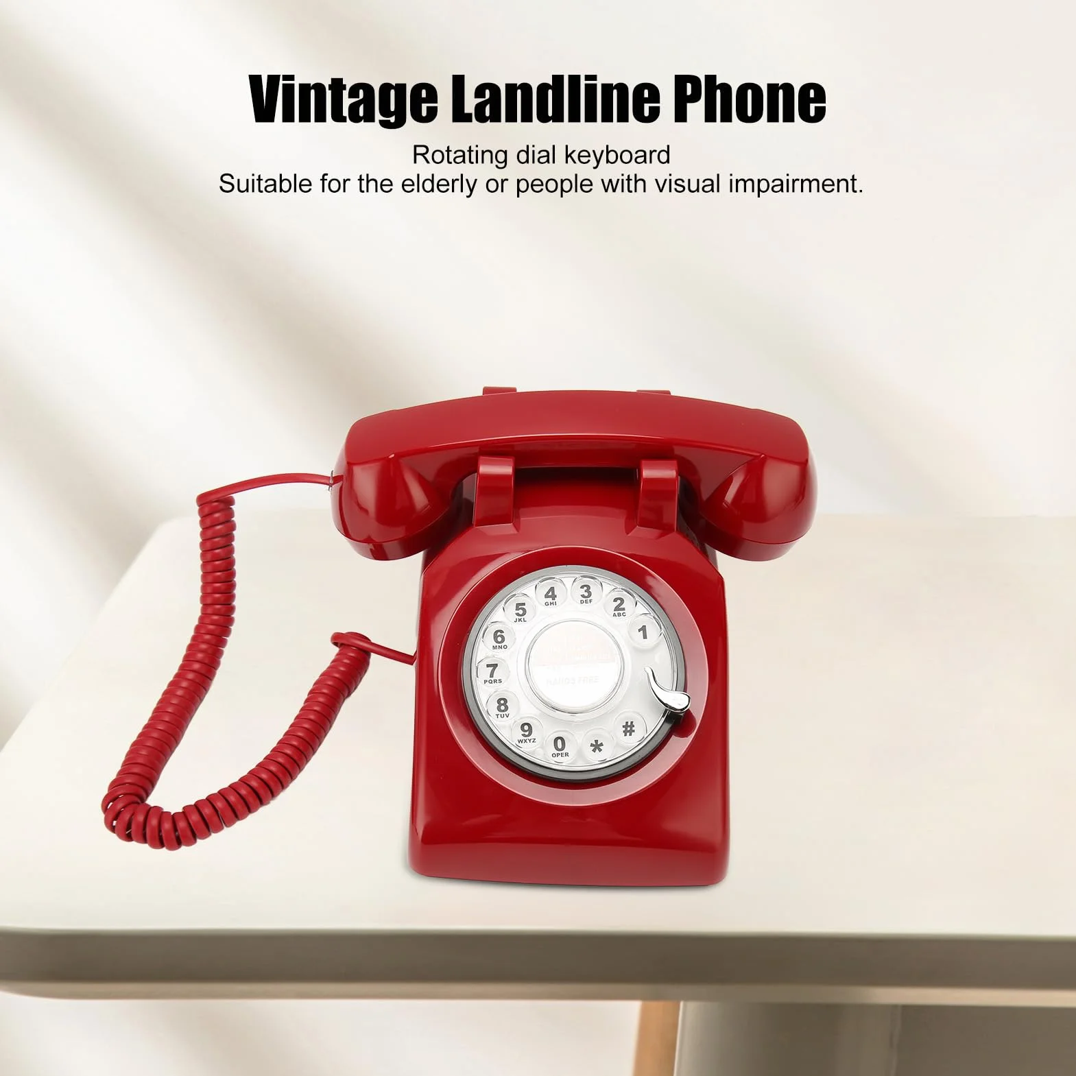 Wählscheibentelefon, Antikes Vintage-Festnetztelefon, mit Mechanischem Klingelton, Anrufbeantworter und Anrufer-ID, für Heimdekoration, Büro, Schreibtisch (Rot)