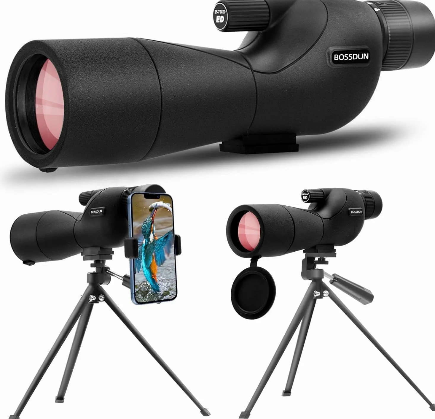 25-75X60 Spektive für Zielschießen, Jagd, Vogelbeobachtung, Wildtierbeobachtung. Low Light Vision Spektiv mit Metall-Stativ, Telefon-Adapter, Tragetasche, BAK4 Prisma, FMC-Objektiv, beschlagfrei (60B)