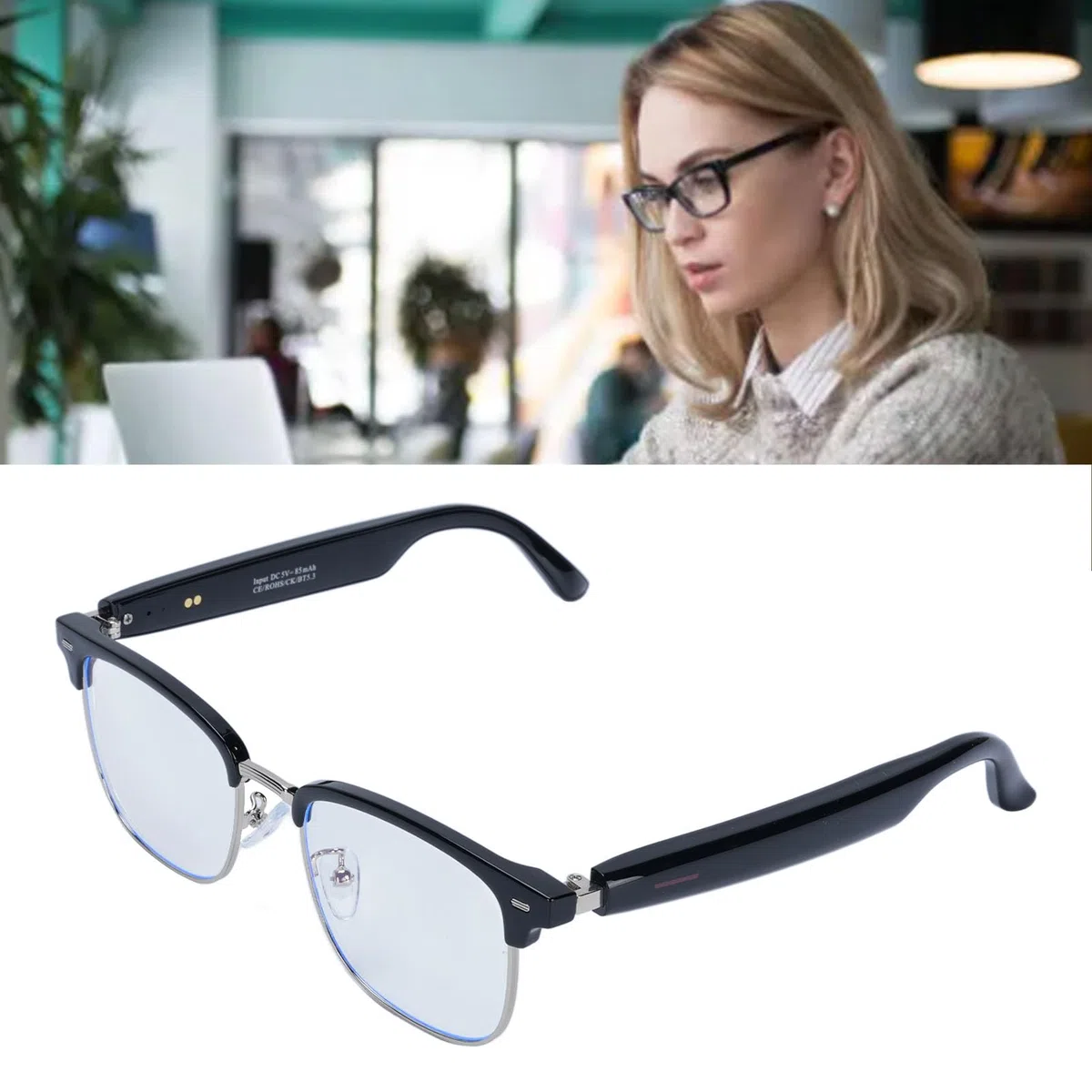 KI Smart Glasses mit Echtzeit-Videobersetzung, integriertem Mikrofon und Lautsprecher, Blaulichtfilter, mehrsprachige Übersetzungsbrille für Musik, Anrufe und Reisen
