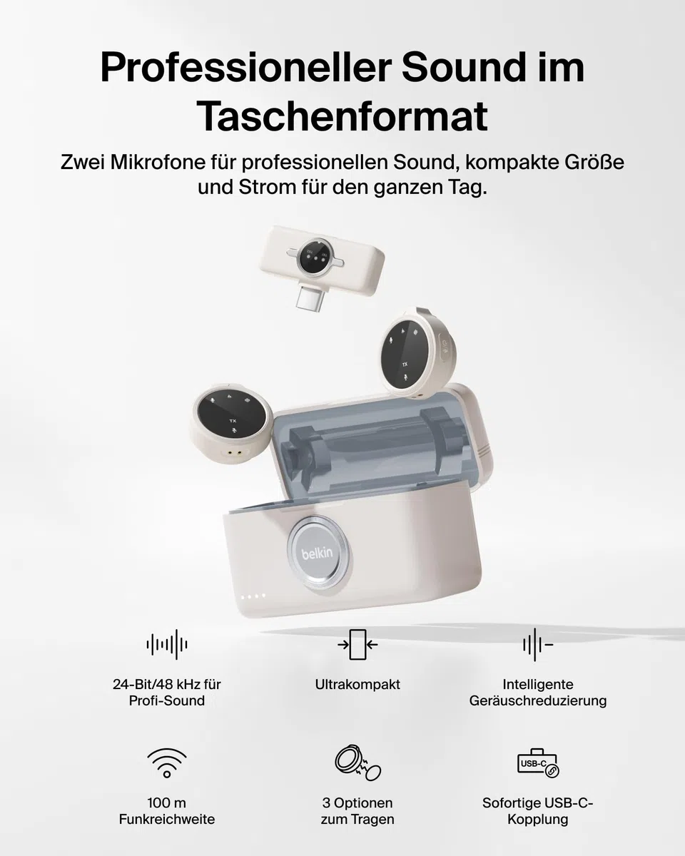 Belkin Stage Creator Kit, Vlogging-Kit, Stativ für Smartphone, magnetische Handyhalterung, Zwei kabellose Mikrofone, Set für Vlogger, für iPhone, Android, TikTok, YouTube, Streaming, Instagram