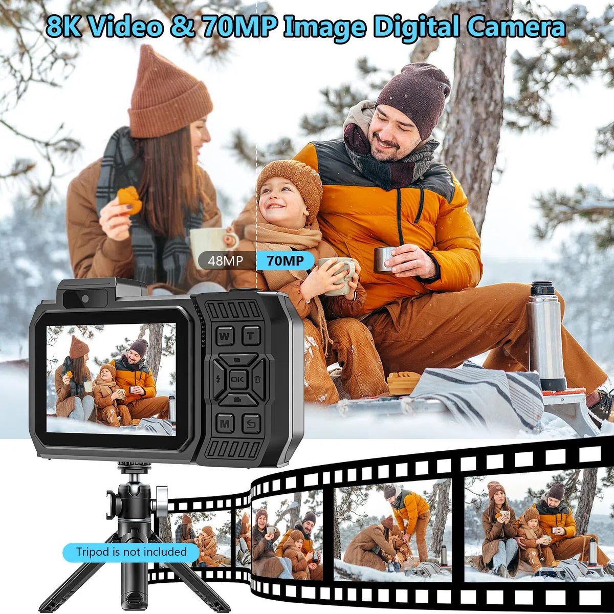 UHD 8K Unterwasserkamera, 70MP 33FT WiFi Wasserdichte Digitalkamera mit 64GB Karte, Autofokus Wasserdicht Dual-Screen Selfie 2500mAh Akku, 18X schwimmfähig Digital zum Schnorcheln, Blau