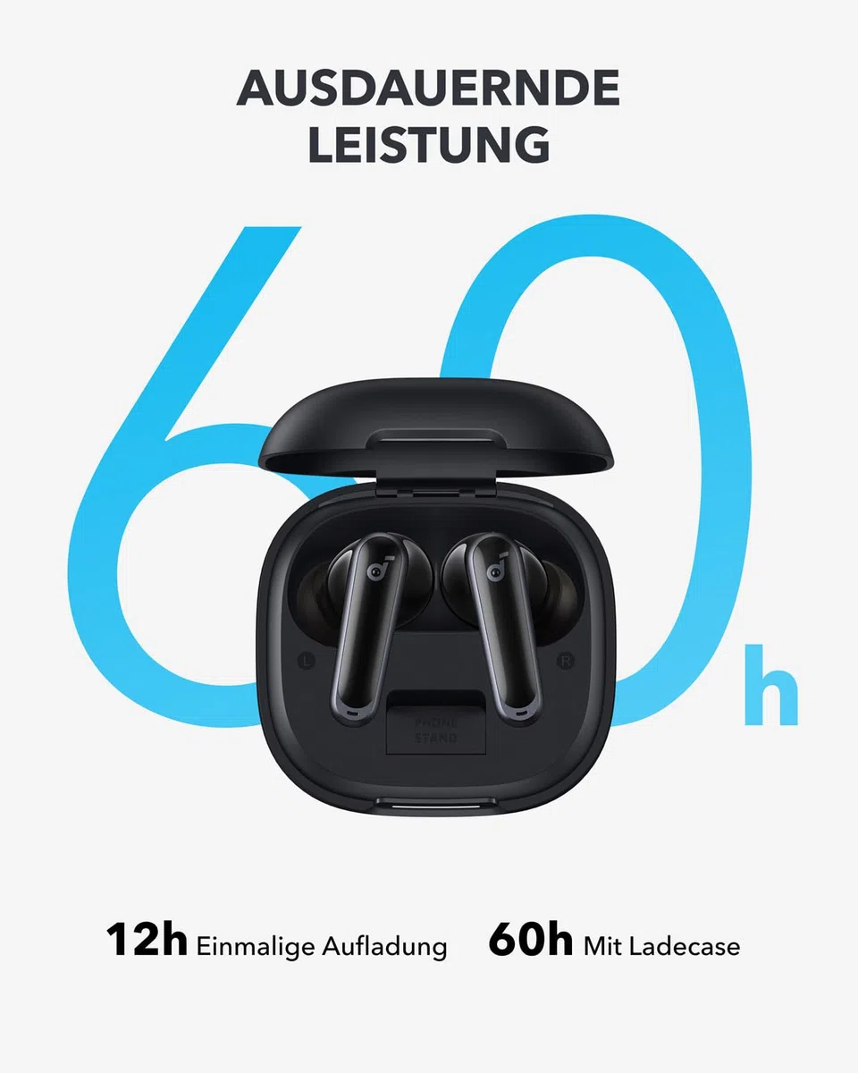 soundcore P40i by Anker, Wireless Earbuds mit Noise Cancelling, Adaptive Geräuschunterdrückung, BassUp, 60h Spielzeit, 2-in-1 Hülle und Smartphone-Ständer, IPX5, kabelloses Aufladen, Bluetooth 5.3