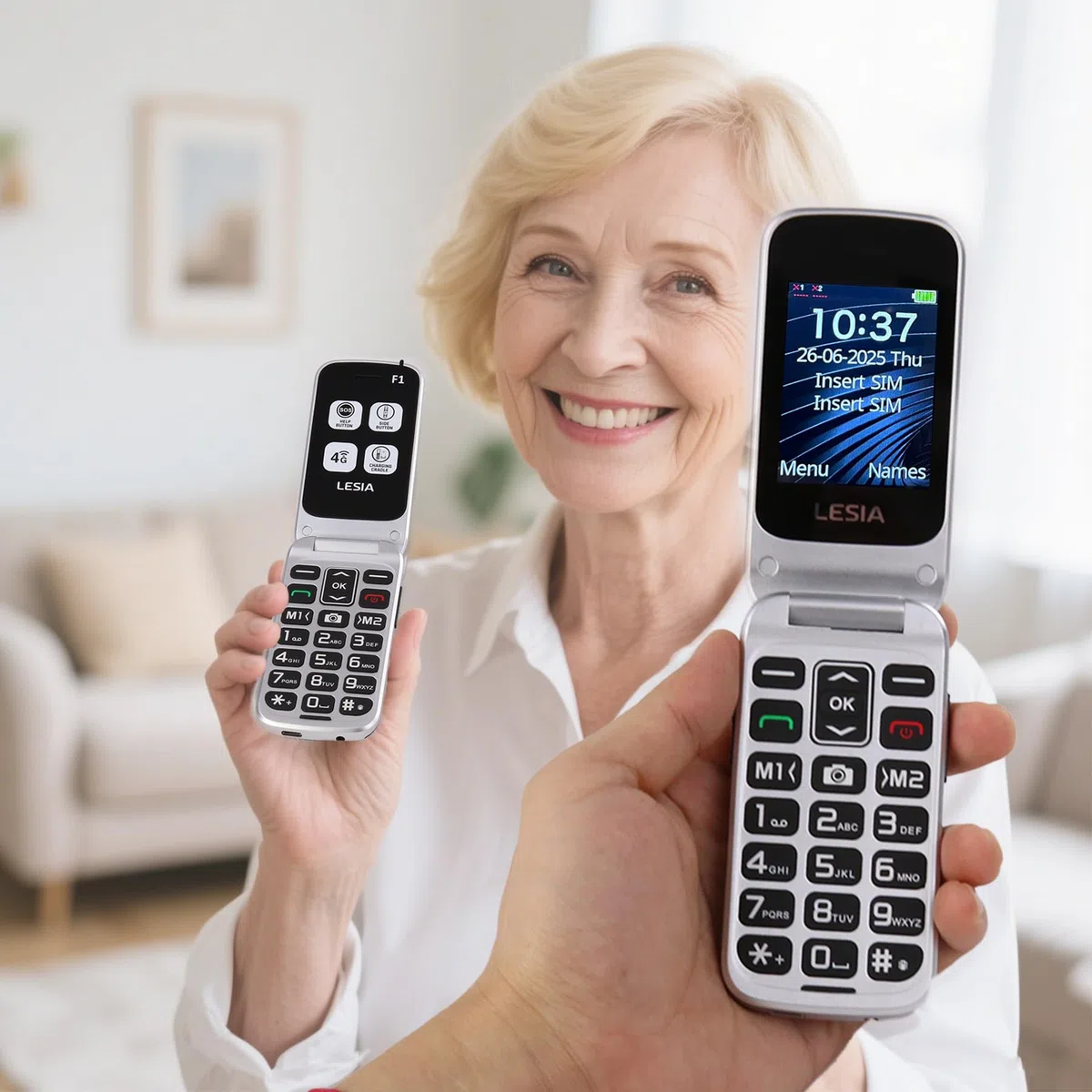 FEGA Seniorenhandy Klapphandy ohne Vertrag, 4G Mobiltelefon für Senioren mit Großen Tasten, Notruftaste (SOS), Tischladestation, 1300mAh Akku,Rentnerhandy,Flip Senior, Schwarz