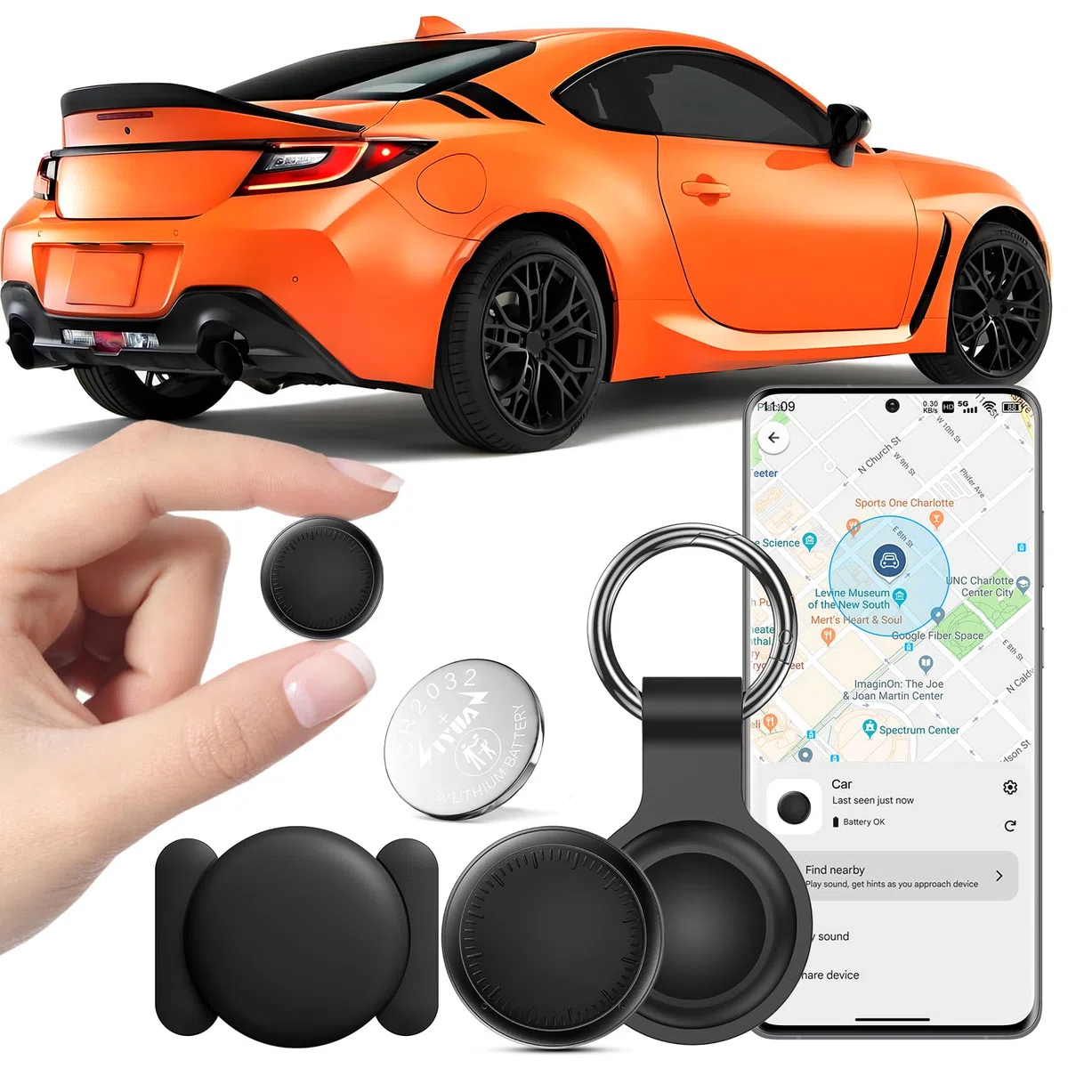GPS Tracker für Auto, GPS-Tracker für Fahrzeuge Echtzeit Air Tracker Android, Globale Abdeckung Magnetischer Auto Tracker Verstecktes Ortungsgerät Keine monatliche Gebühr oder Abonnement