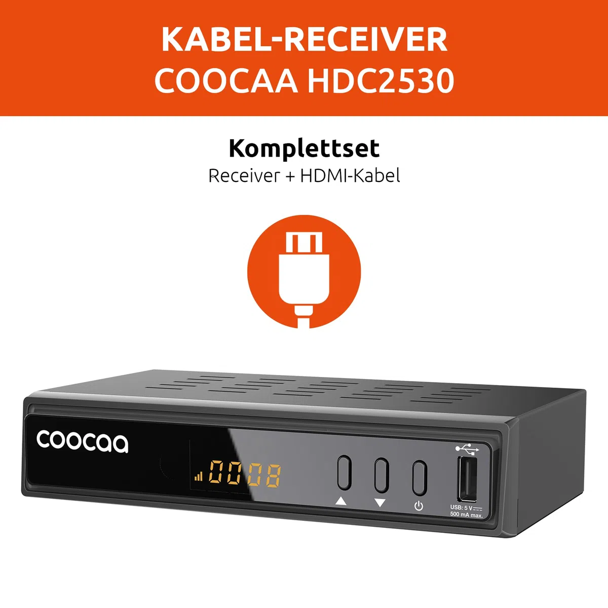 COOCAA HDC2530 Digitaler HD Kabelempfänger, Receiver für Full HD-Fernsehen, inklusive HDMI Kabel