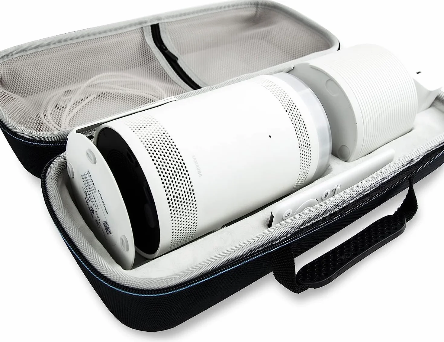 Projektor-Tragetasche für Samsung Freestyle und Akku, Eva-Material, tragbare Schutzhülle mit robuster Handschlaufe, mit Netztasche für Zubehör
