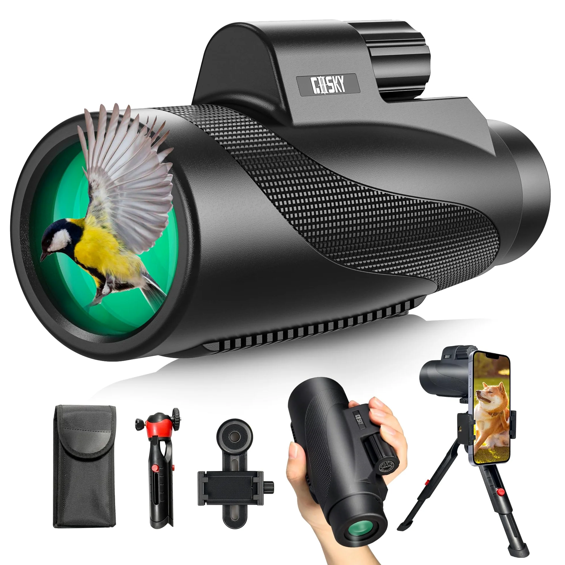 Gosky 15x52 HD Monokular für Erwachsene - High Powered mit Stativ, BAK4 Prisma & FMC-Objektiv, Bluetooth Kamera Fernbedienung - Kompakt für Jagd, Vogelbeobachtung, Wandern