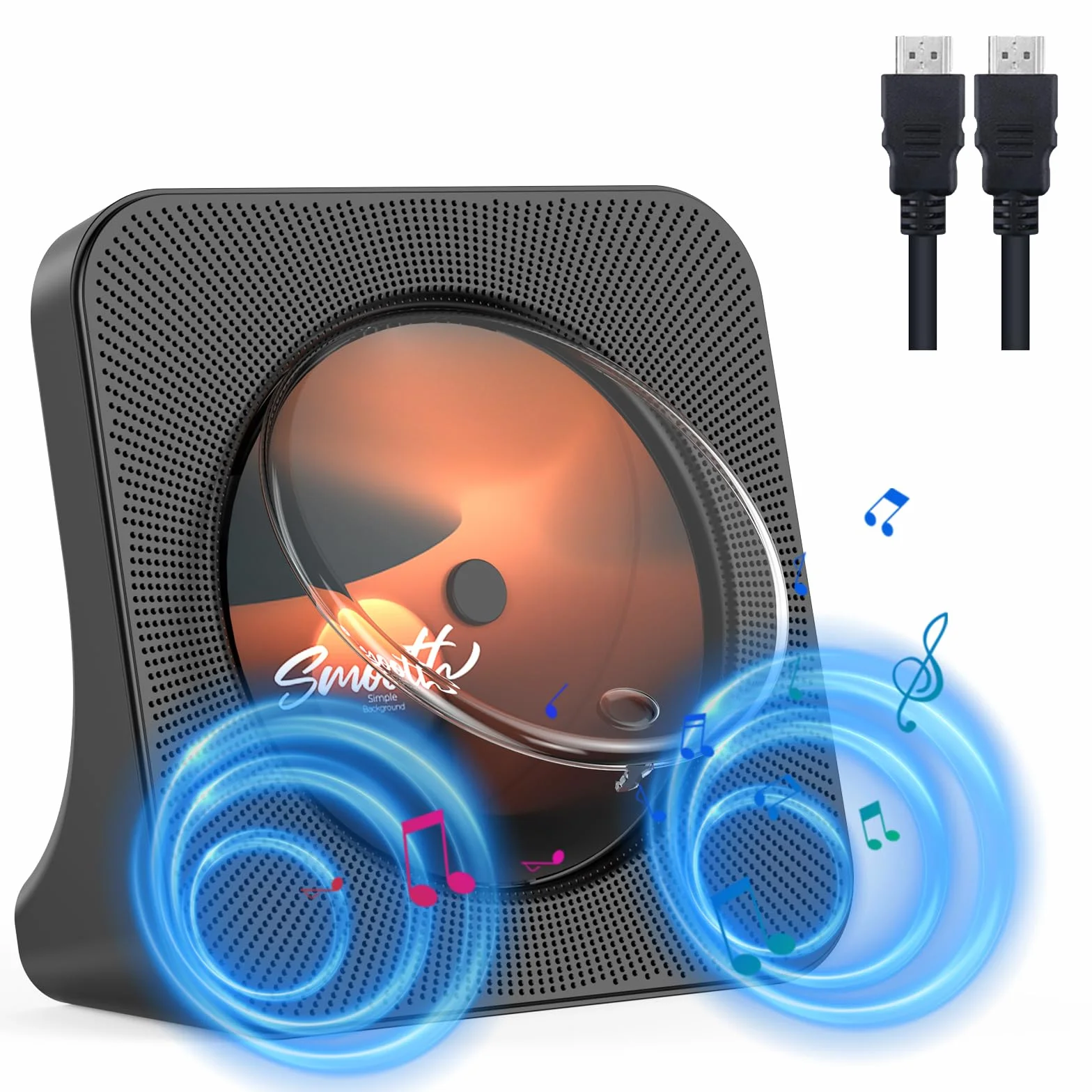 DVD Player mit HDMI CD Player Bluetooth mit Lautsprecher Fernbedienung Staubschutzhülle Bildschirm FM-Radio Timer USB-Wiedergabe AUX-Wiedergabe Kopfhöreranschluss Schwarz