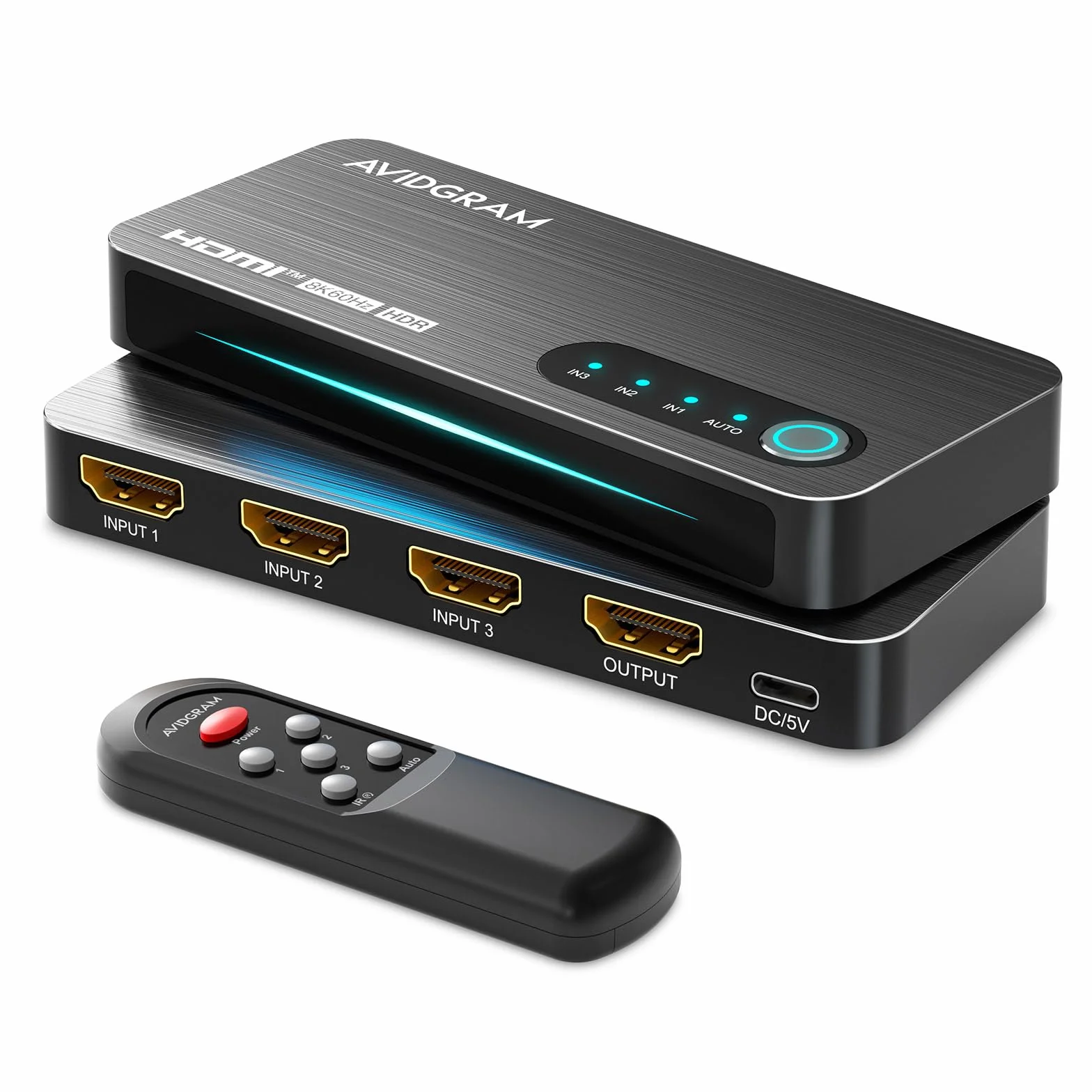 HDMI 2.1 Switch 3x1, AVIDGRAM 8K HDMI Umschalter 3 in 1 Out mit IR Fernbedienung, HDMISwitcher 4K 120Hz Auto Unterstützung 8K 48Gbps