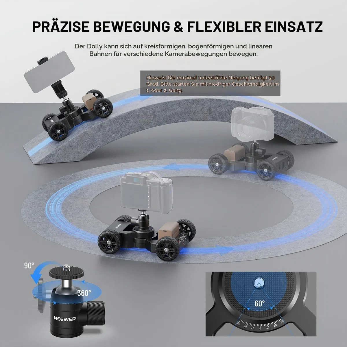 NEEWER Motorisierter Kamera Slider Dolly mit App Steuerung, aufgerüstet mit ultraleisen Doppelmotor Antrieb, 5 Std. Laufzeit Akku, kompatibel mit GoPro iPhone Android Samsung DSLR Camcorder, DL400