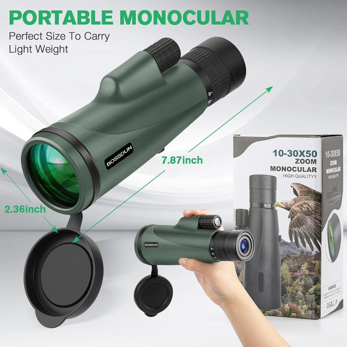 Zoom Monokulars Teleskop, Hochleistungs Monokulars Teleskop für Smartphone mit Stativ, HD Monokulars für Erwachsene, größere Vision Monokulare für Wandern Jagd Stargazing Vogelbeobachtung (Green)